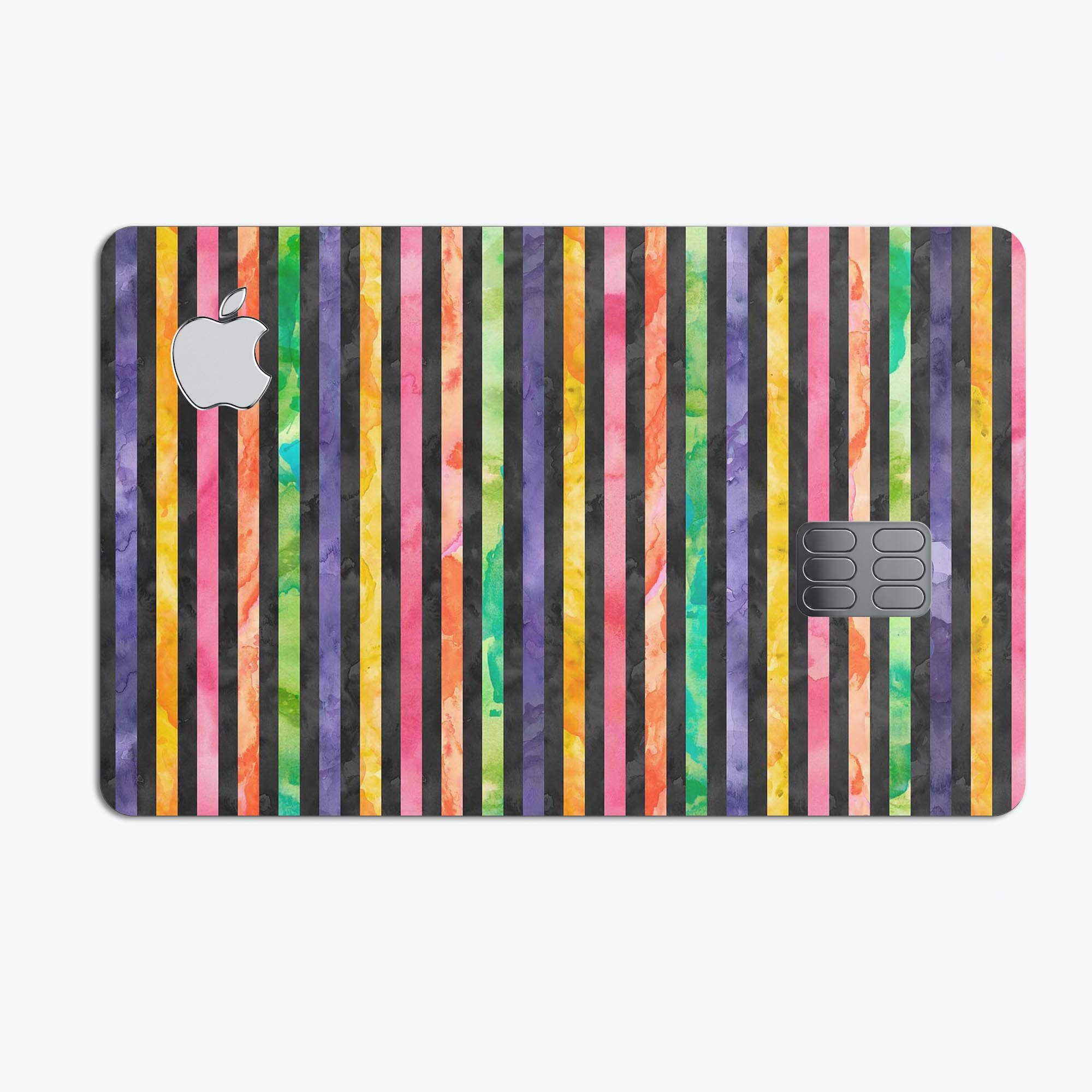 Halloween Color Stripes decal skin for Apple Card, showcasing vibrant colors and premium vinyl material.