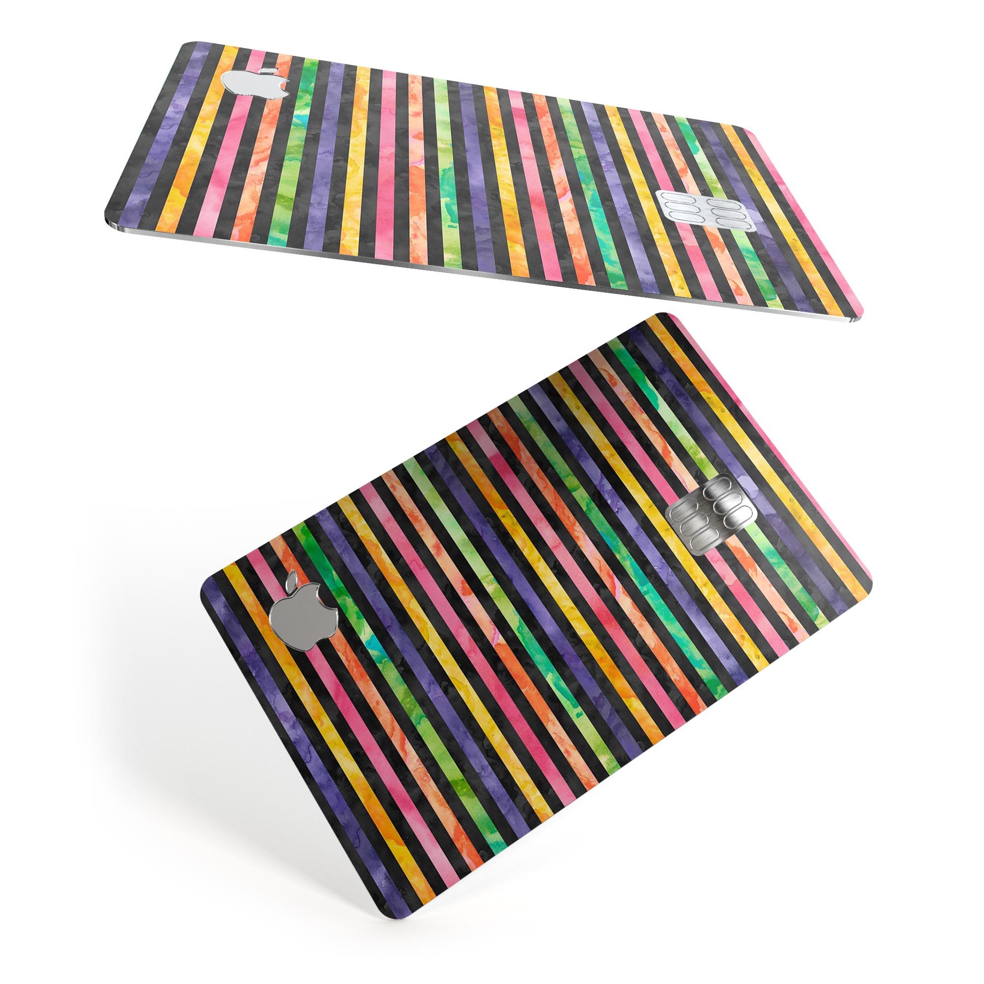 Halloween Color Stripes decal skin for Apple Card, showcasing vibrant colors and premium vinyl material.