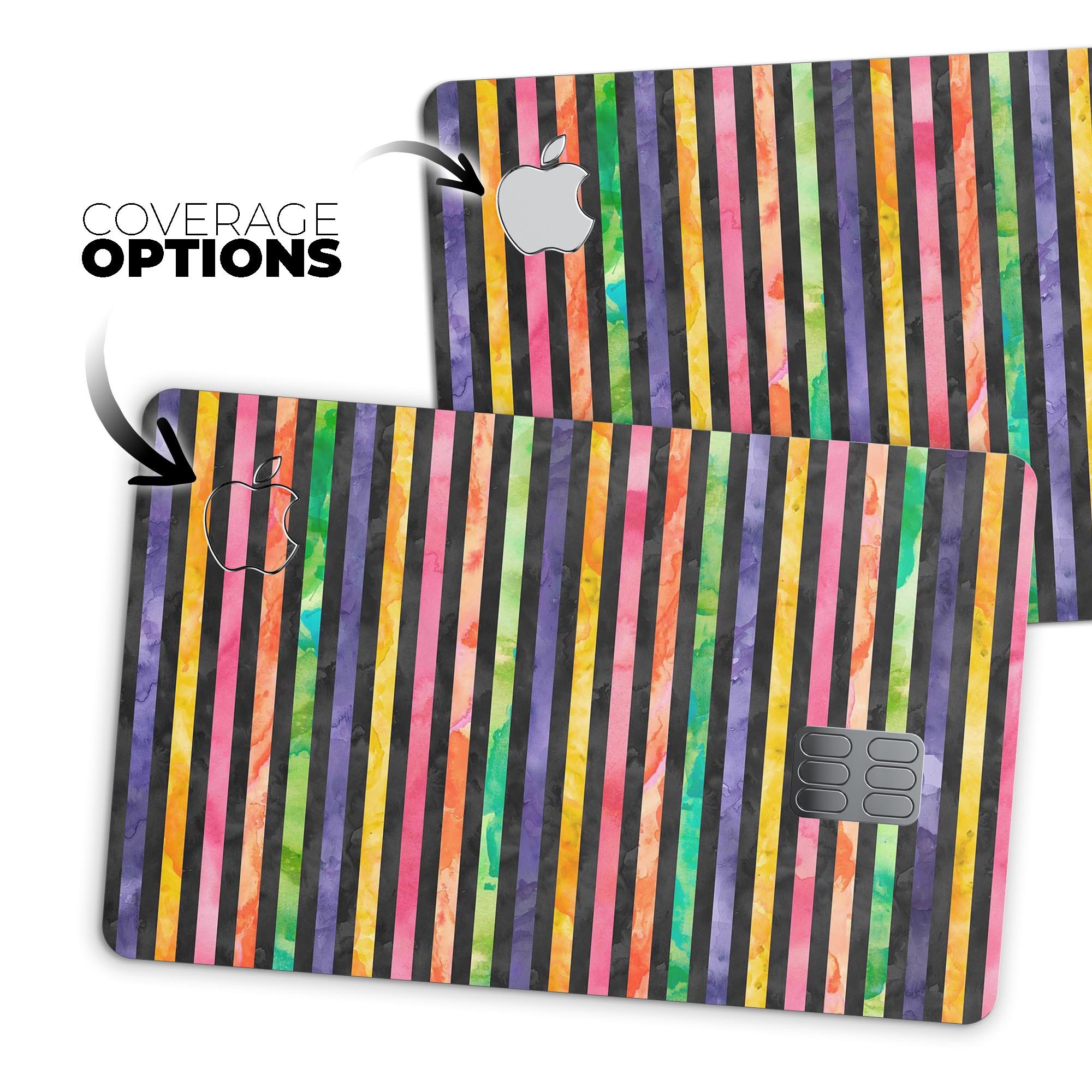 Halloween Color Stripes decal skin for Apple Card, showcasing vibrant colors and premium vinyl material.