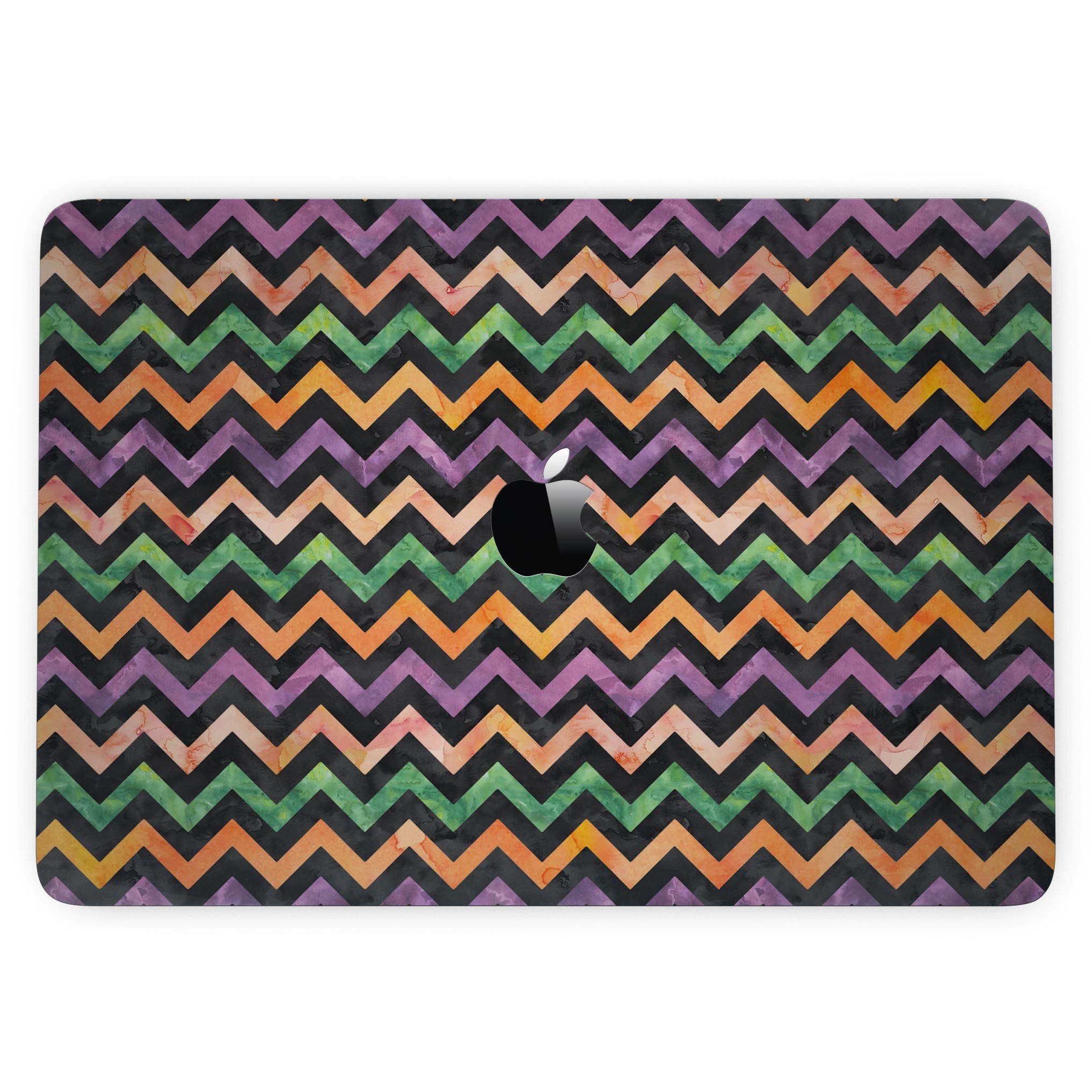 Halloween Watercolor Chevron Pattern skin for 13" MacBook Pro without Touch Bar, showcasing vibrant colors and unique design.