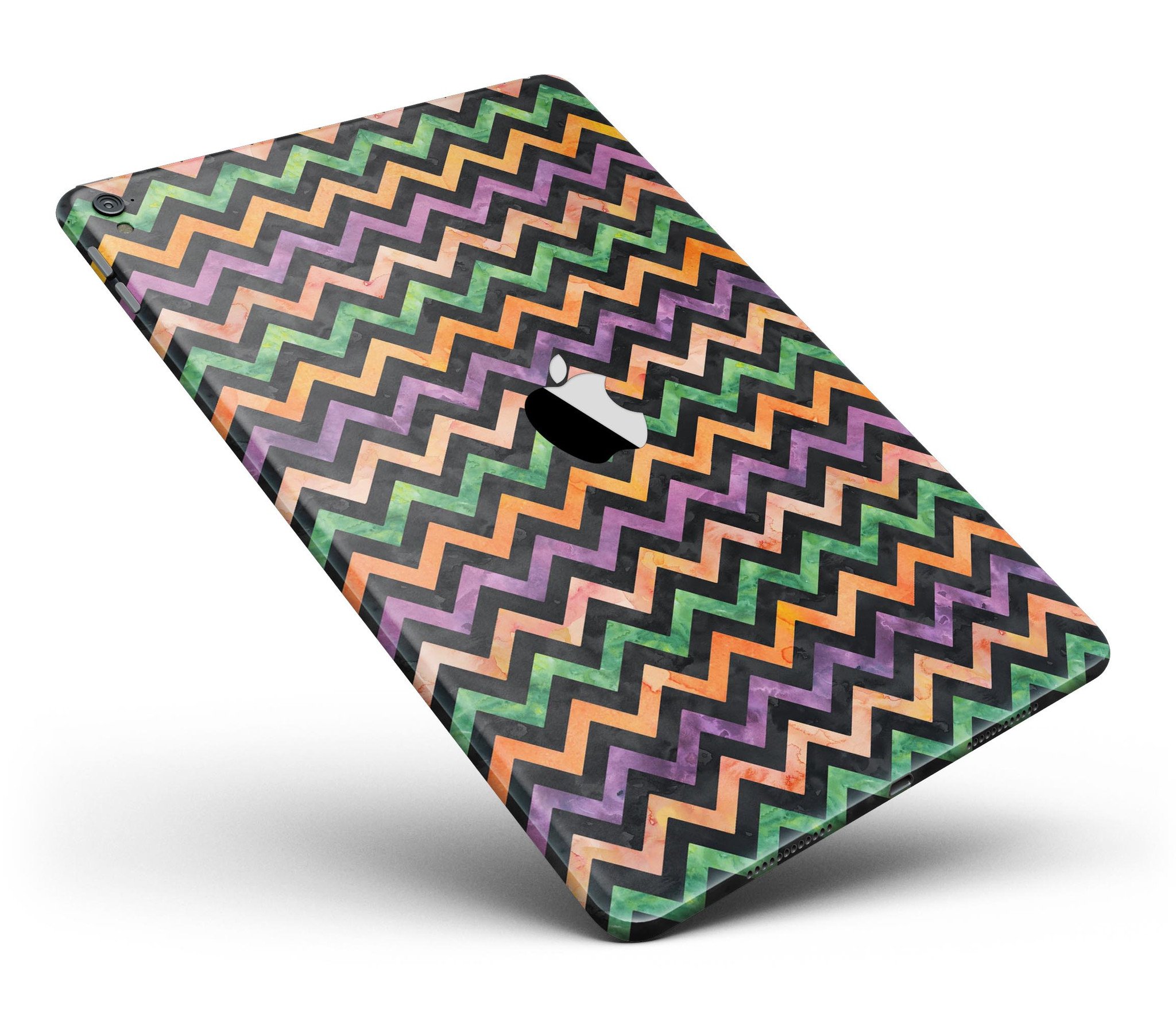 Halloween Watercolor Chevron Pattern Full Body Skin for iPad Pro, showcasing vibrant colors and unique design.