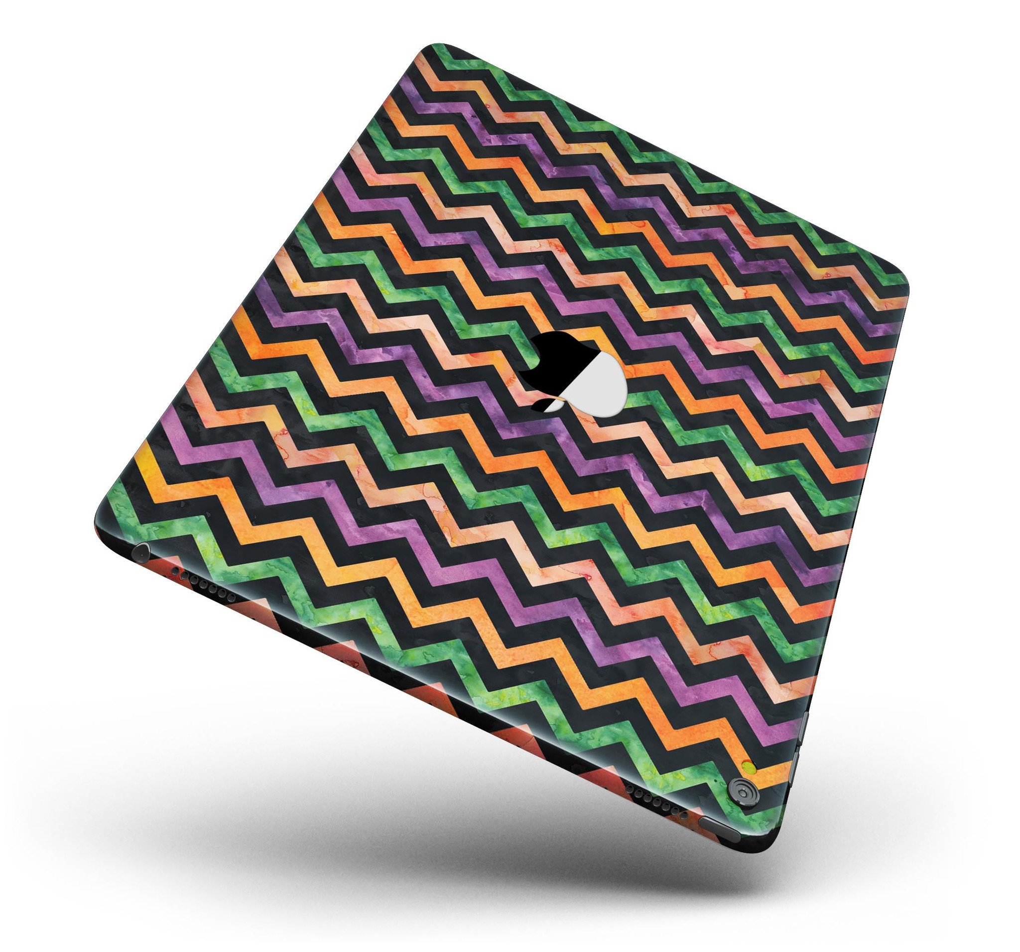 Halloween Watercolor Chevron Pattern Full Body Skin for iPad Pro, showcasing vibrant colors and unique design.