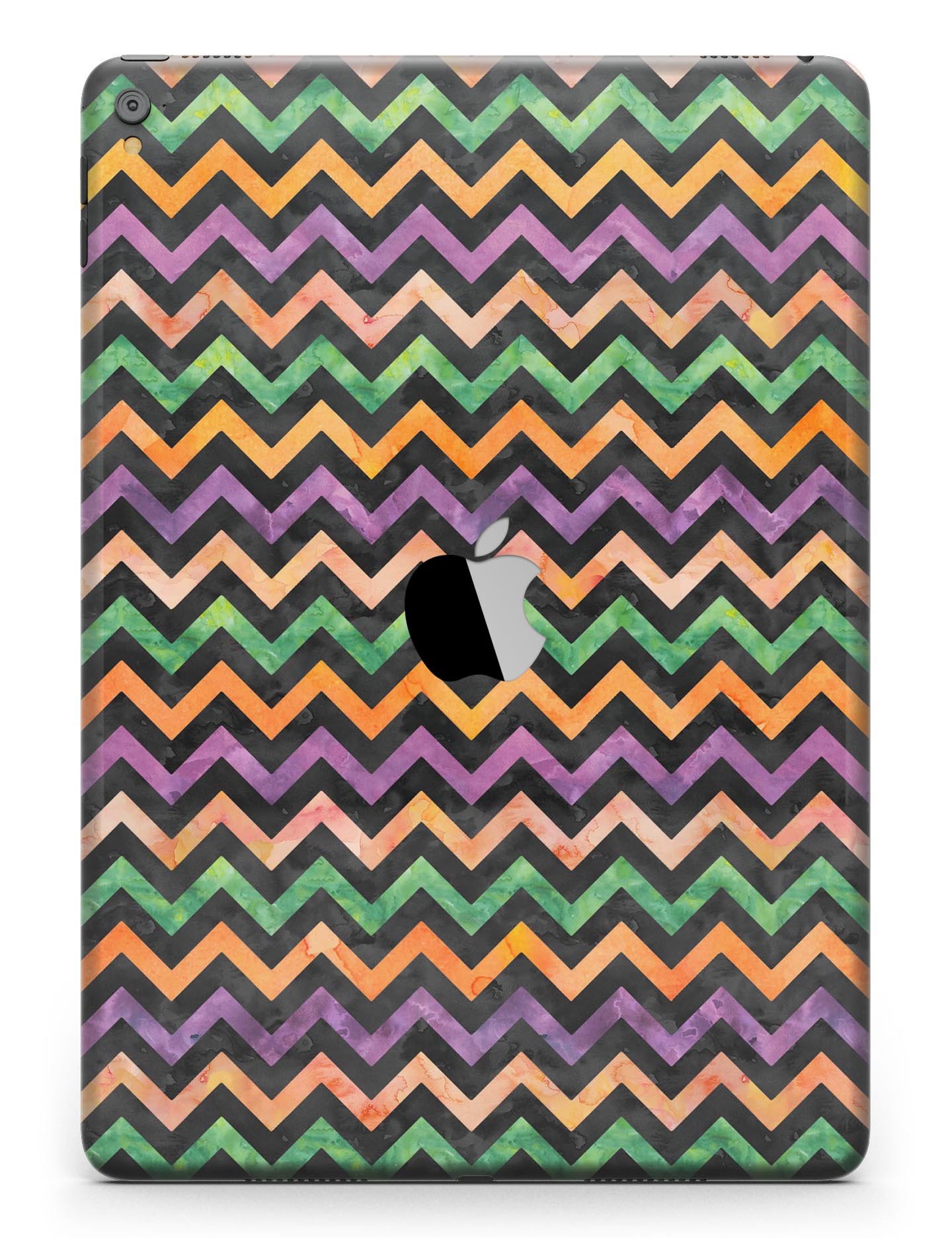 Halloween Watercolor Chevron Pattern Full Body Skin for iPad Pro, showcasing vibrant colors and unique design.