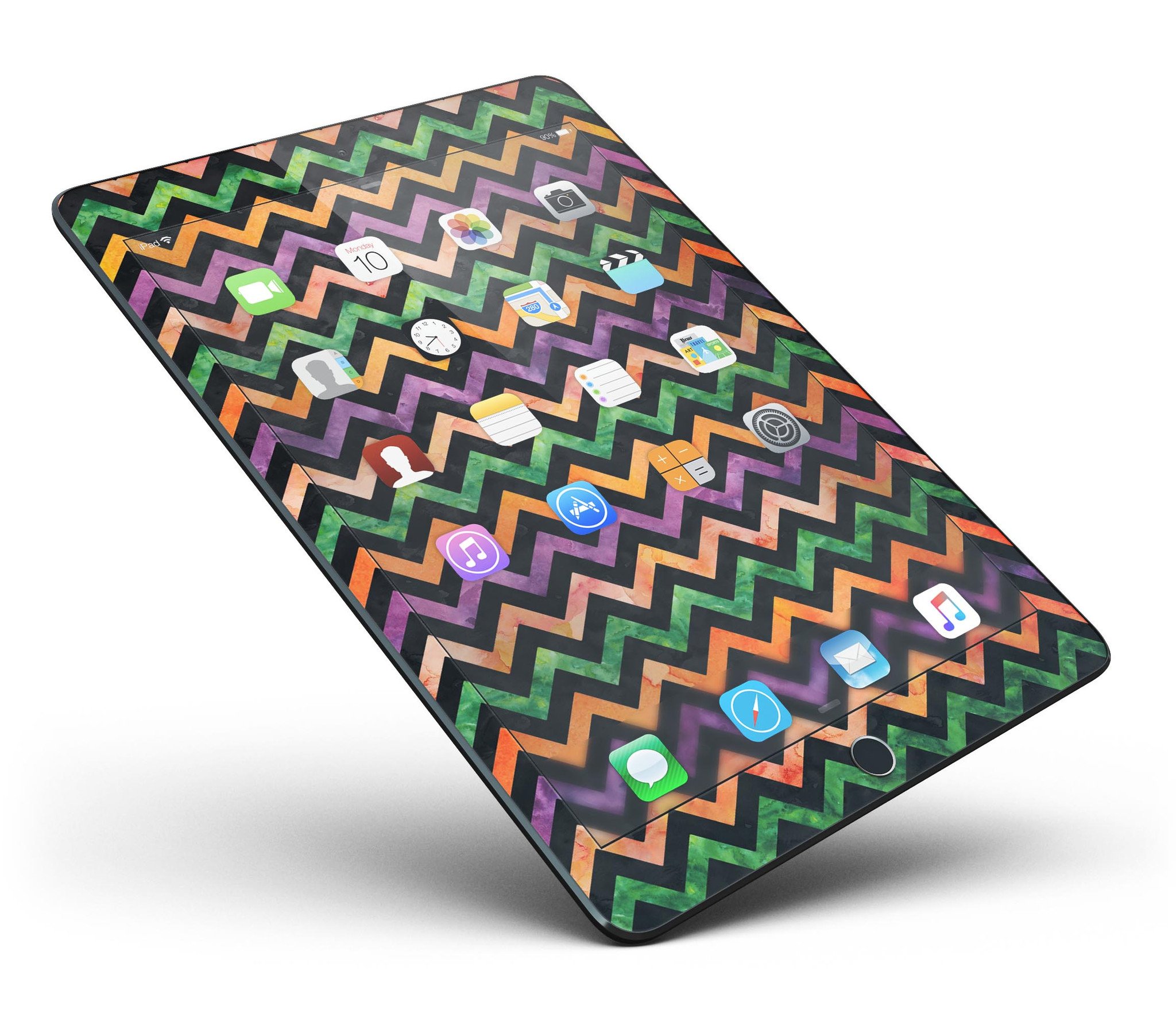 Halloween Watercolor Chevron Pattern Full Body Skin for iPad Pro, showcasing vibrant colors and unique design.