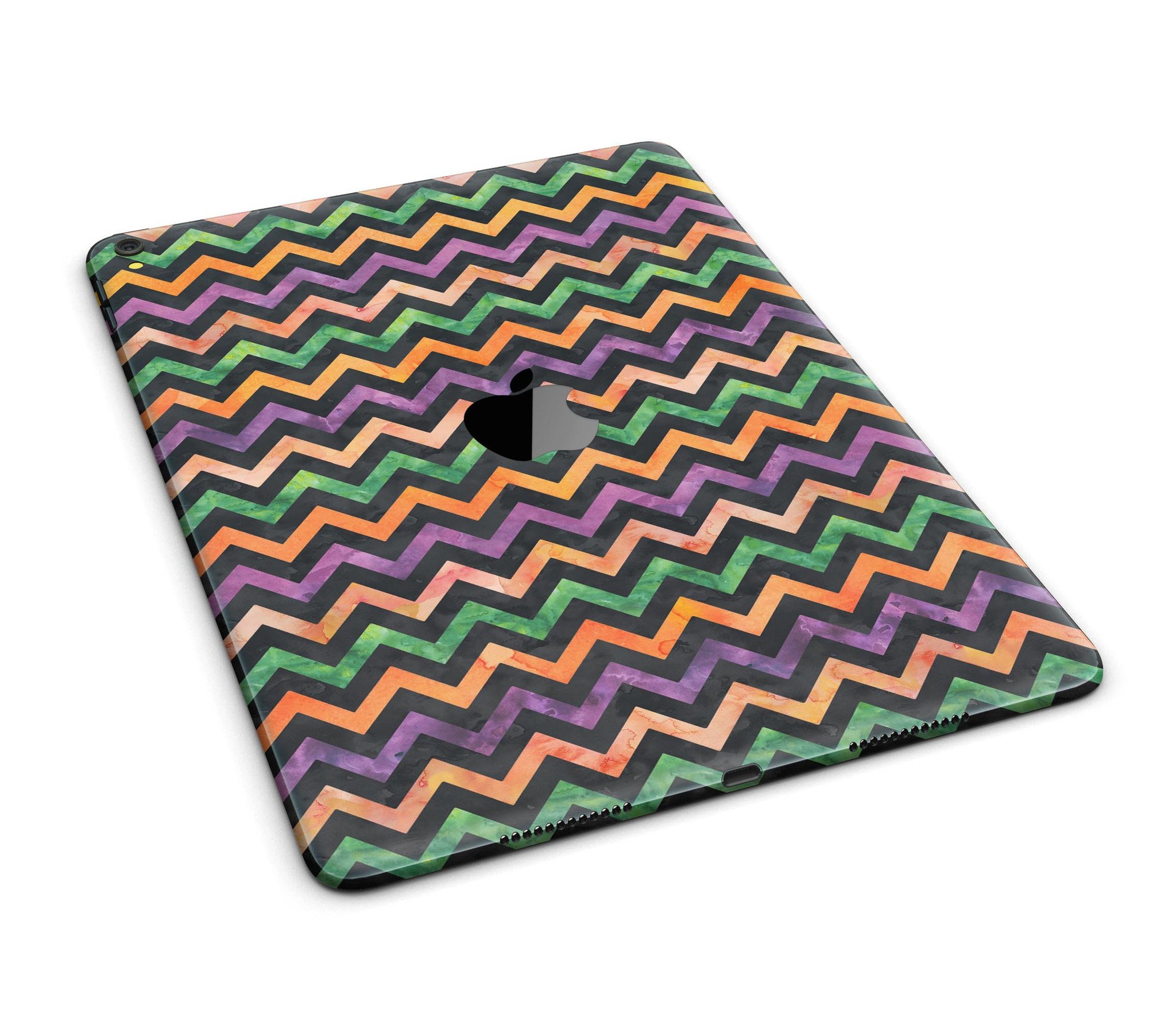 Halloween Watercolor Chevron Pattern Full Body Skin for iPad Pro, showcasing vibrant colors and unique design.