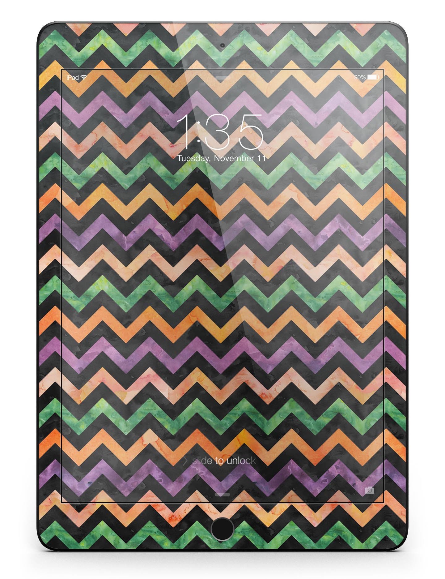 Halloween Watercolor Chevron Pattern Full Body Skin for iPad Pro, showcasing vibrant colors and unique design.