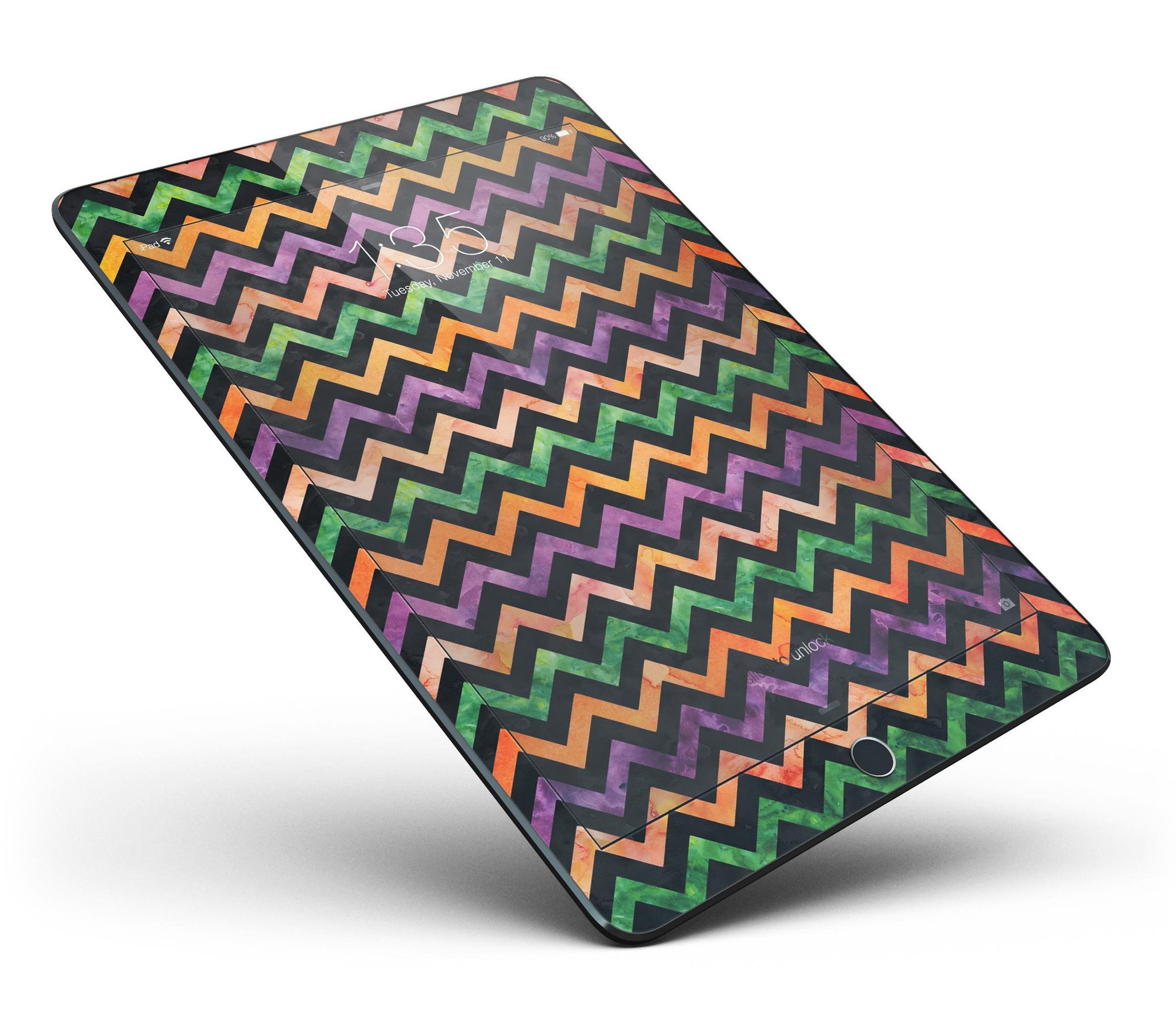 Halloween Watercolor Chevron Pattern Full Body Skin for iPad Pro, showcasing vibrant colors and unique design.