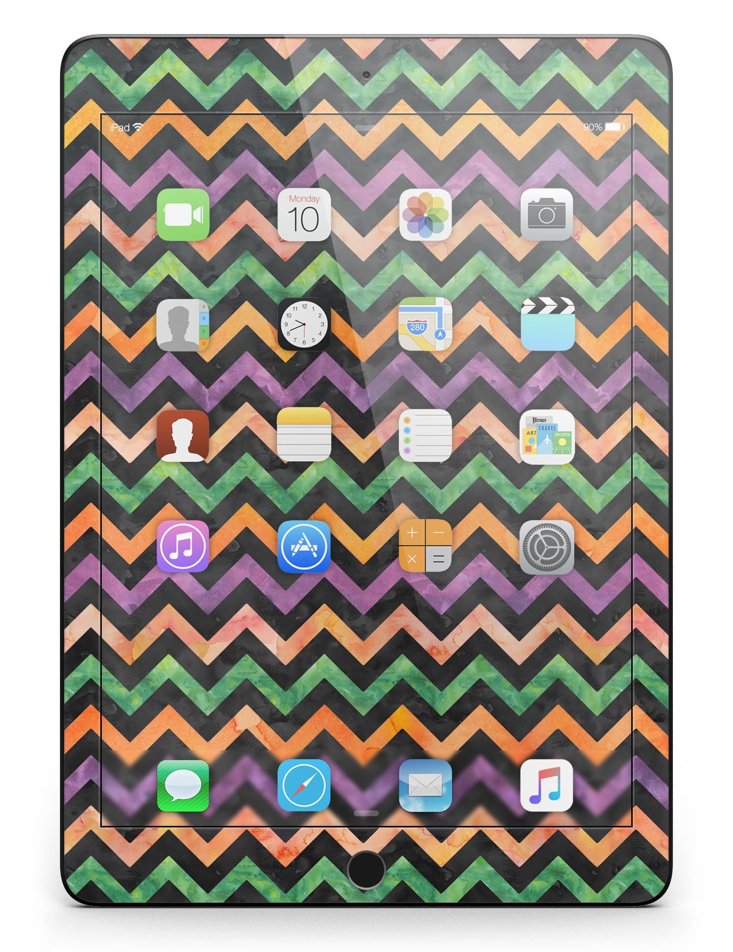 Halloween Watercolor Chevron Pattern Full Body Skin for iPad Pro, showcasing vibrant colors and unique design.