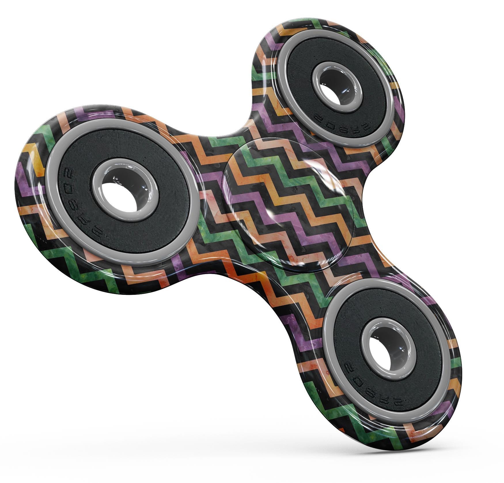 Halloween Watercolor Chevron Pattern Full-Body Fidget Spinner Skin-Kit showcasing vibrant colors and a unique chevron design.