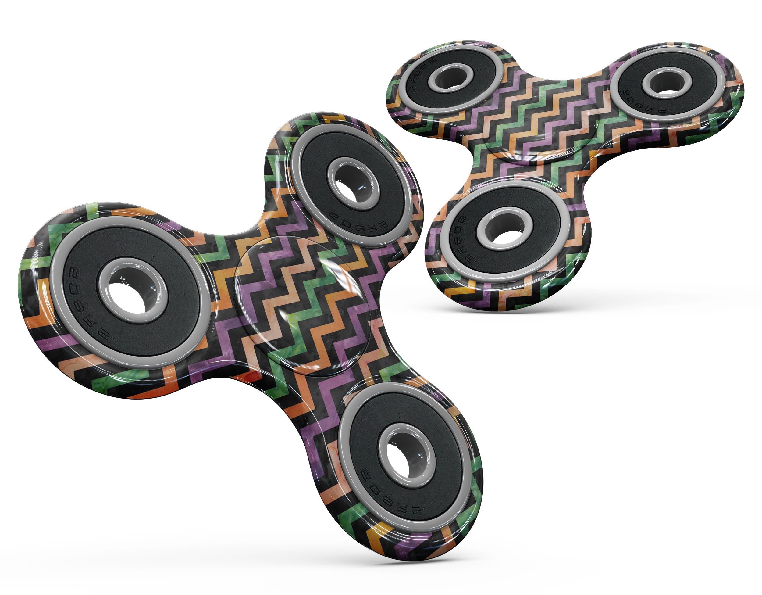 Halloween Watercolor Chevron Pattern Full-Body Fidget Spinner Skin-Kit showcasing vibrant colors and a unique chevron design.