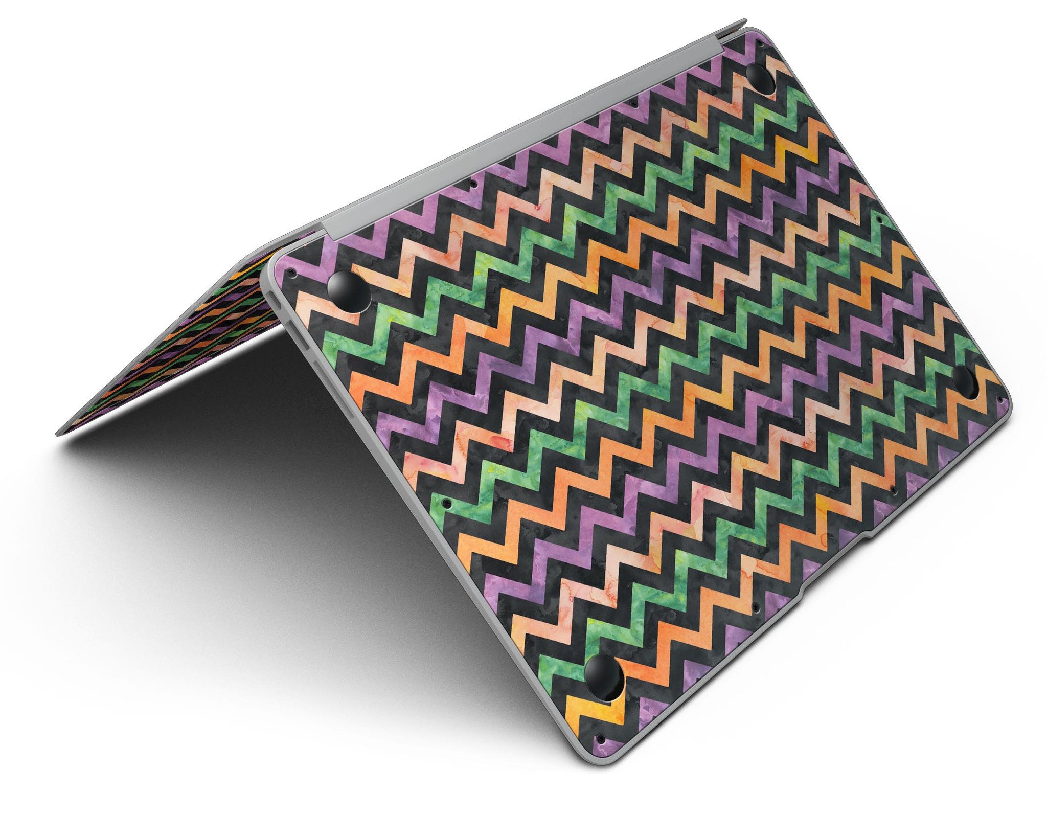 Halloween Watercolor Chevron Pattern MacBook Air Skin Kit showcasing vibrant colors and unique design.