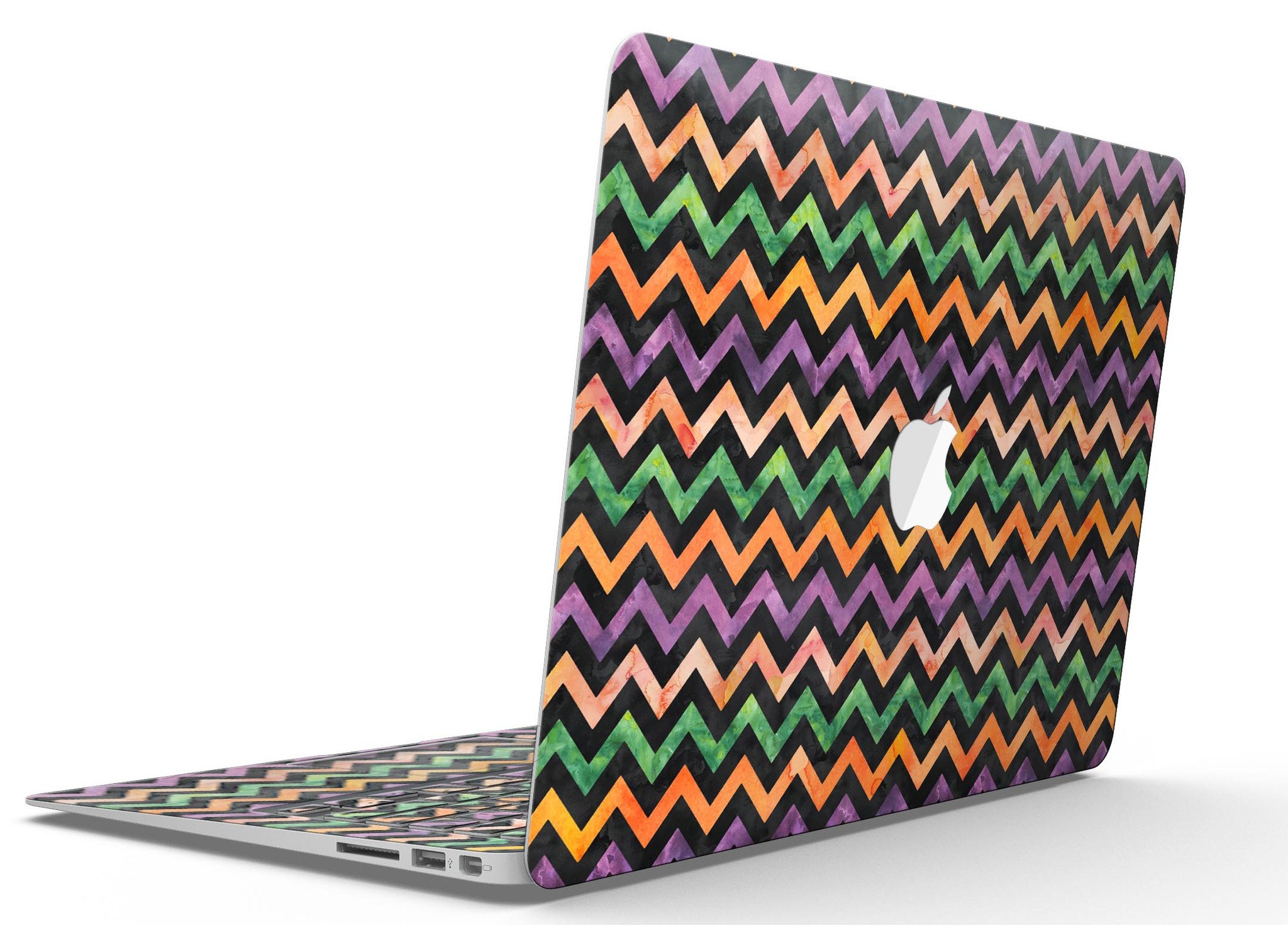 Halloween Watercolor Chevron Pattern MacBook Air Skin Kit showcasing vibrant colors and unique design.