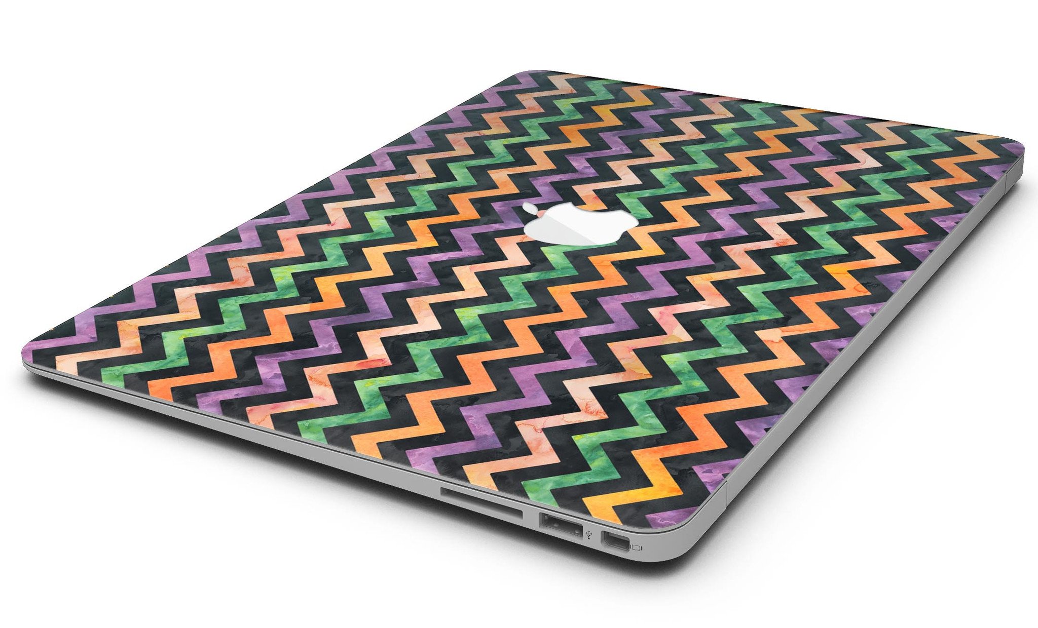 Halloween Watercolor Chevron Pattern MacBook Air Skin Kit showcasing vibrant colors and unique design.