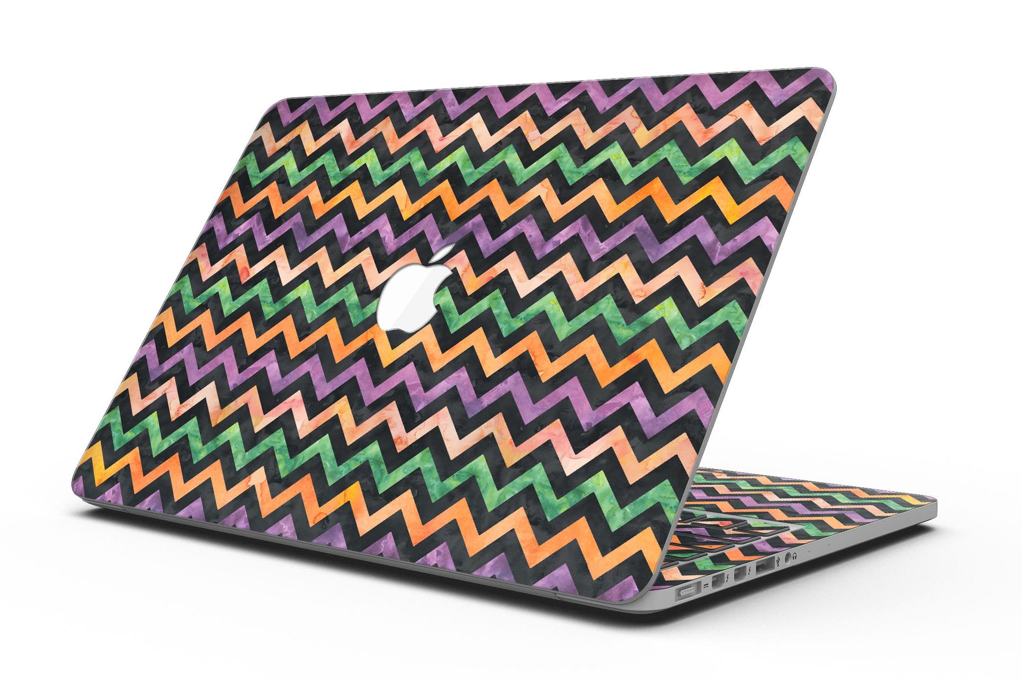 Halloween Watercolor Chevron Pattern skin for MacBook Pro with Retina Display, showcasing vibrant colors and unique design.