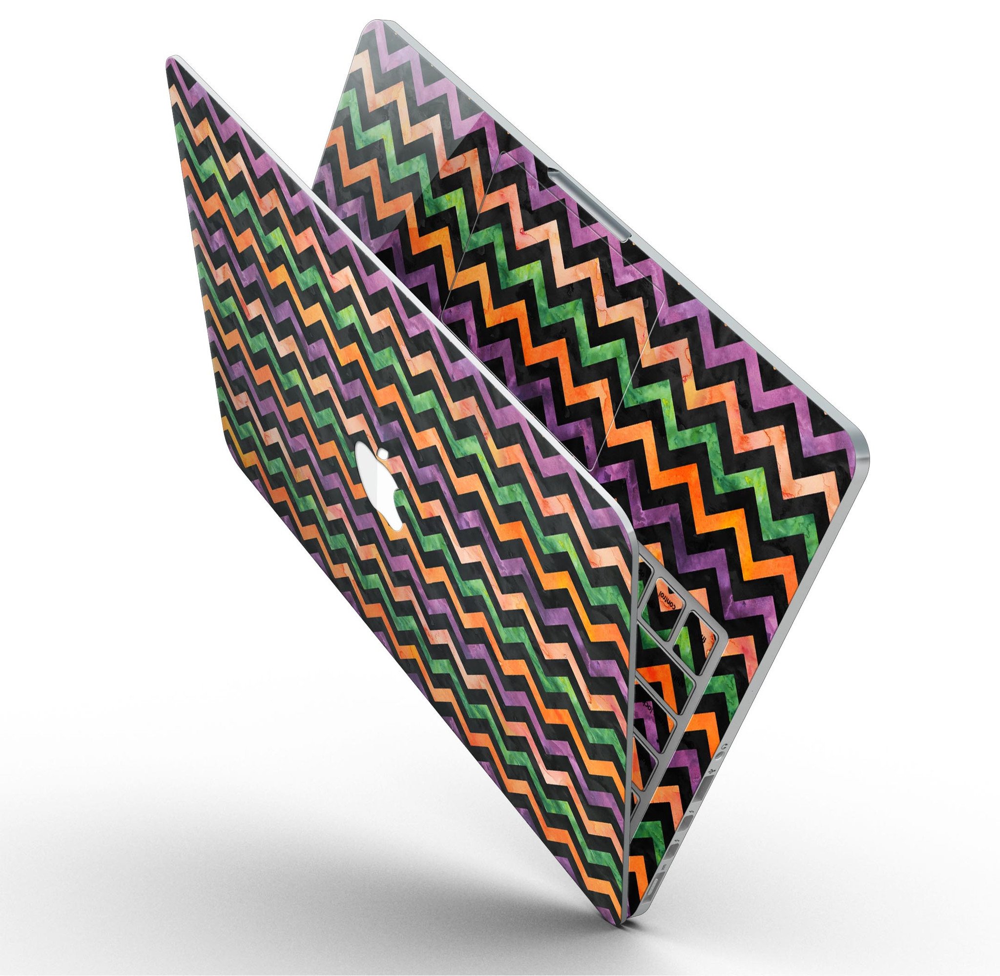 Halloween Watercolor Chevron Pattern skin for MacBook Pro with Retina Display, showcasing vibrant colors and unique design.