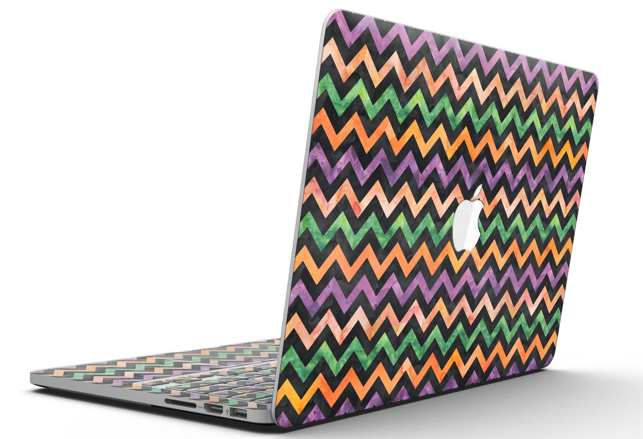 Halloween Watercolor Chevron Pattern skin for MacBook Pro with Retina Display, showcasing vibrant colors and unique design.