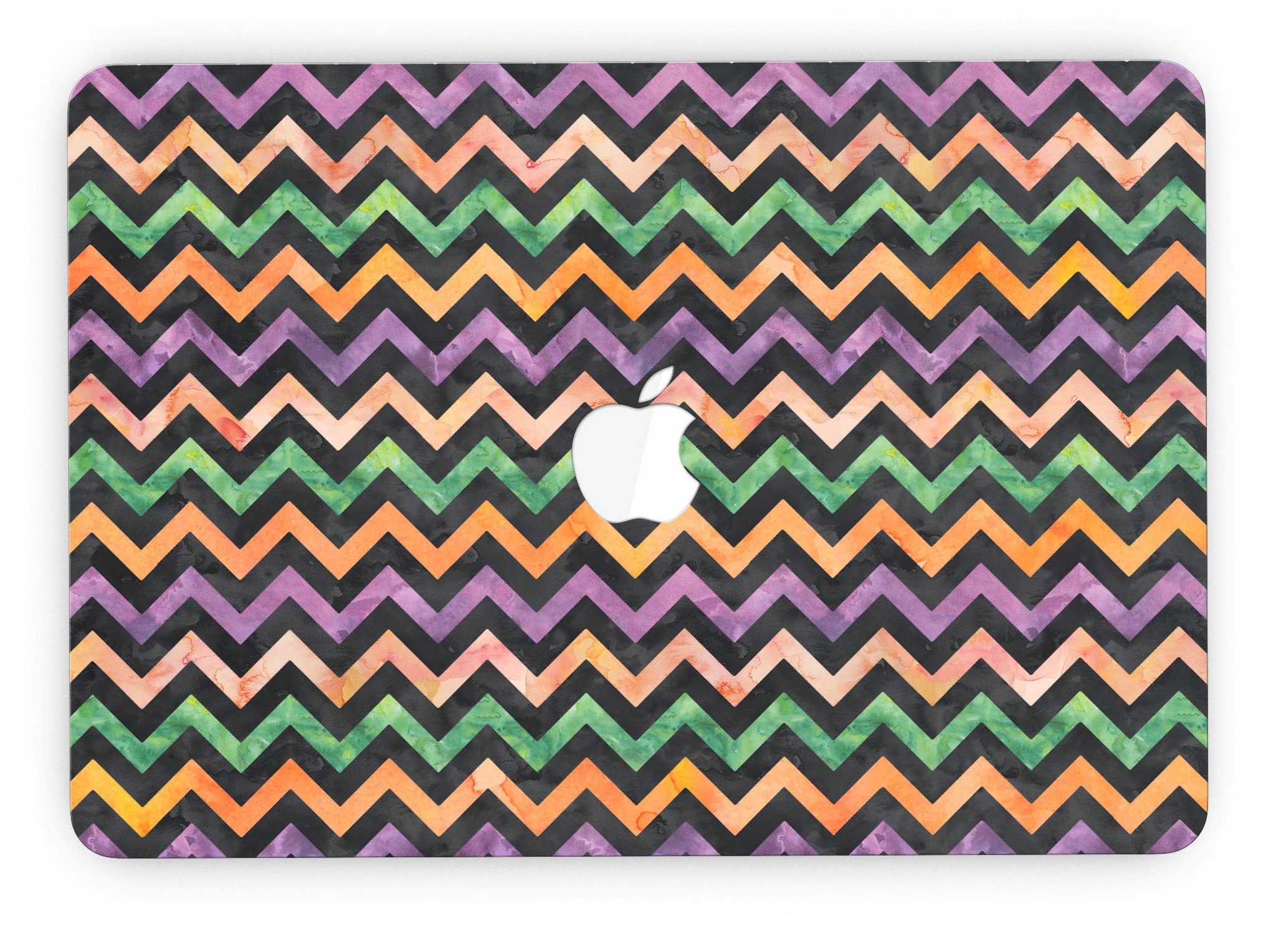 Halloween Watercolor Chevron Pattern skin for MacBook Pro with Retina Display, showcasing vibrant colors and unique design.