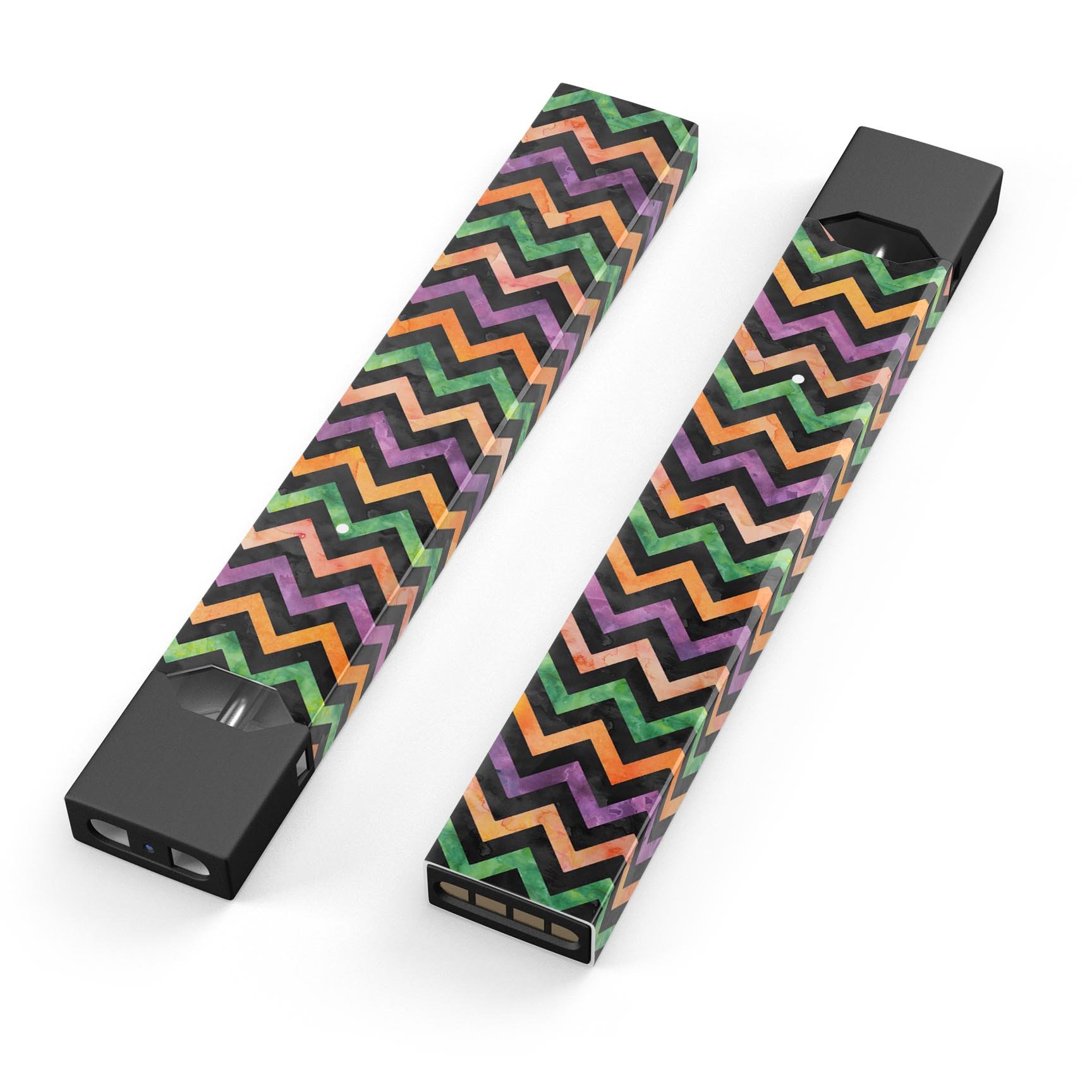 Halloween Watercolor Chevron Pattern decal for JUUL vaping device, featuring vibrant colors and a stylish chevron design.