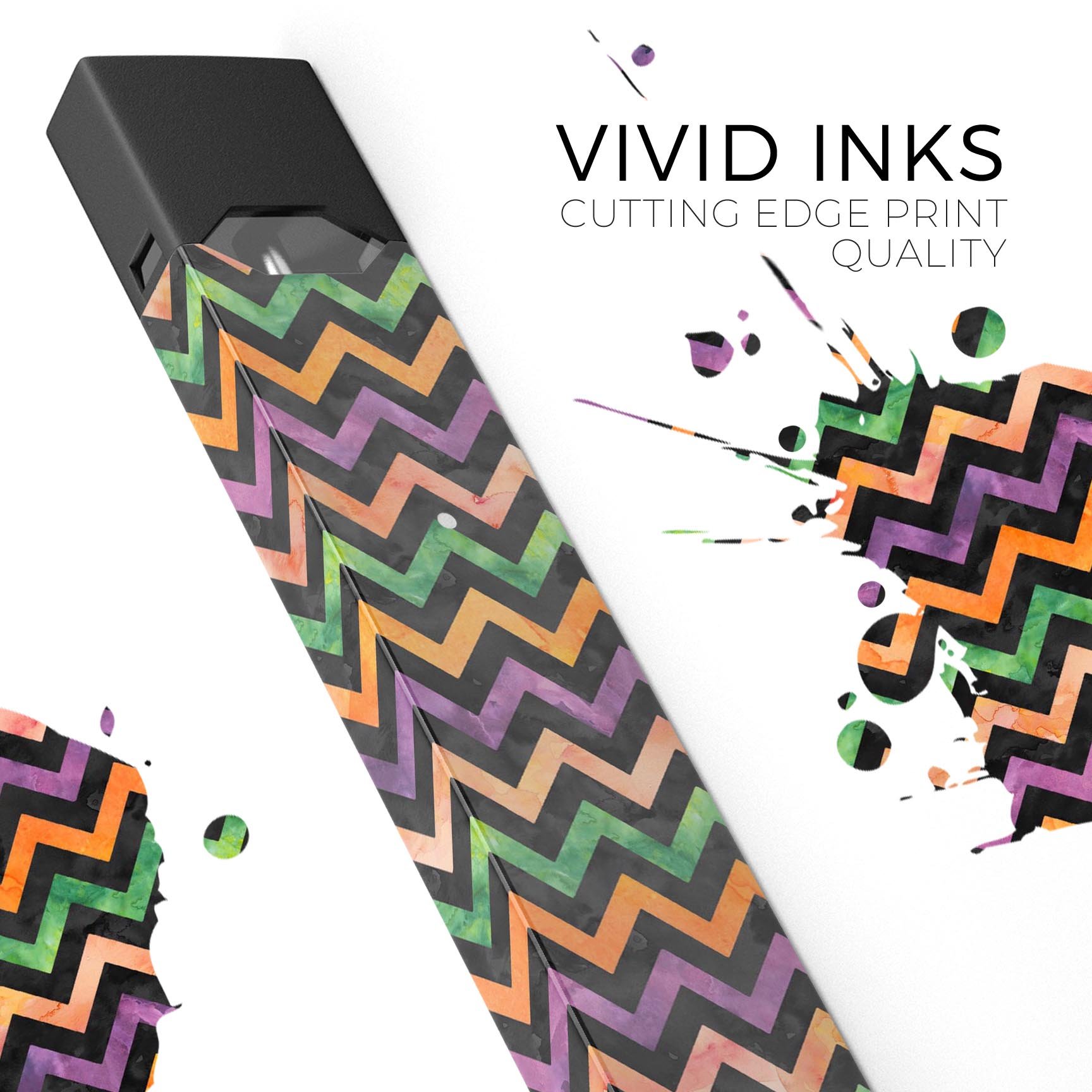 Halloween Watercolor Chevron Pattern decal for JUUL vaping device, featuring vibrant colors and a stylish chevron design.