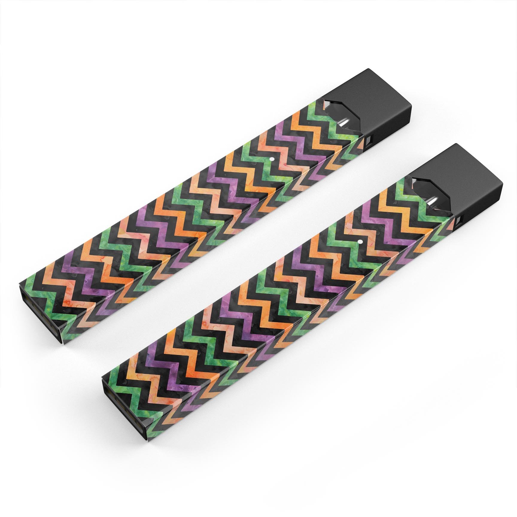 Halloween Watercolor Chevron Pattern decal for JUUL vaping device, featuring vibrant colors and a stylish chevron design.