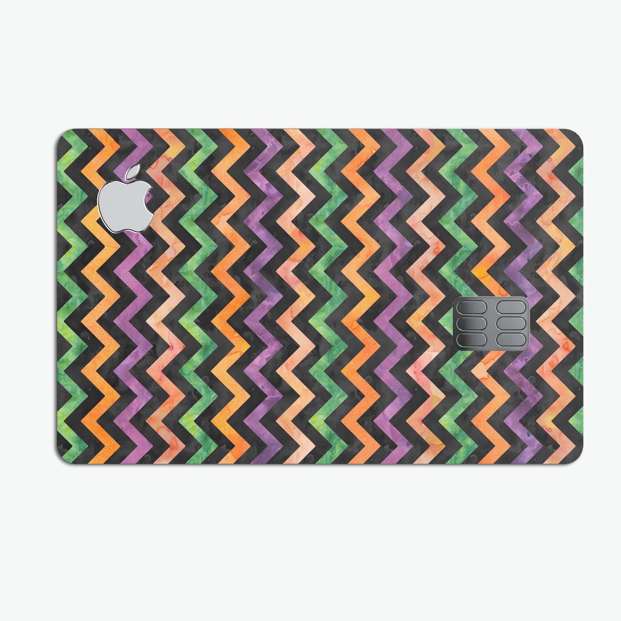 Halloween Watercolor Chevron Pattern decal for Apple Card, showcasing vibrant colors and a stylish design.