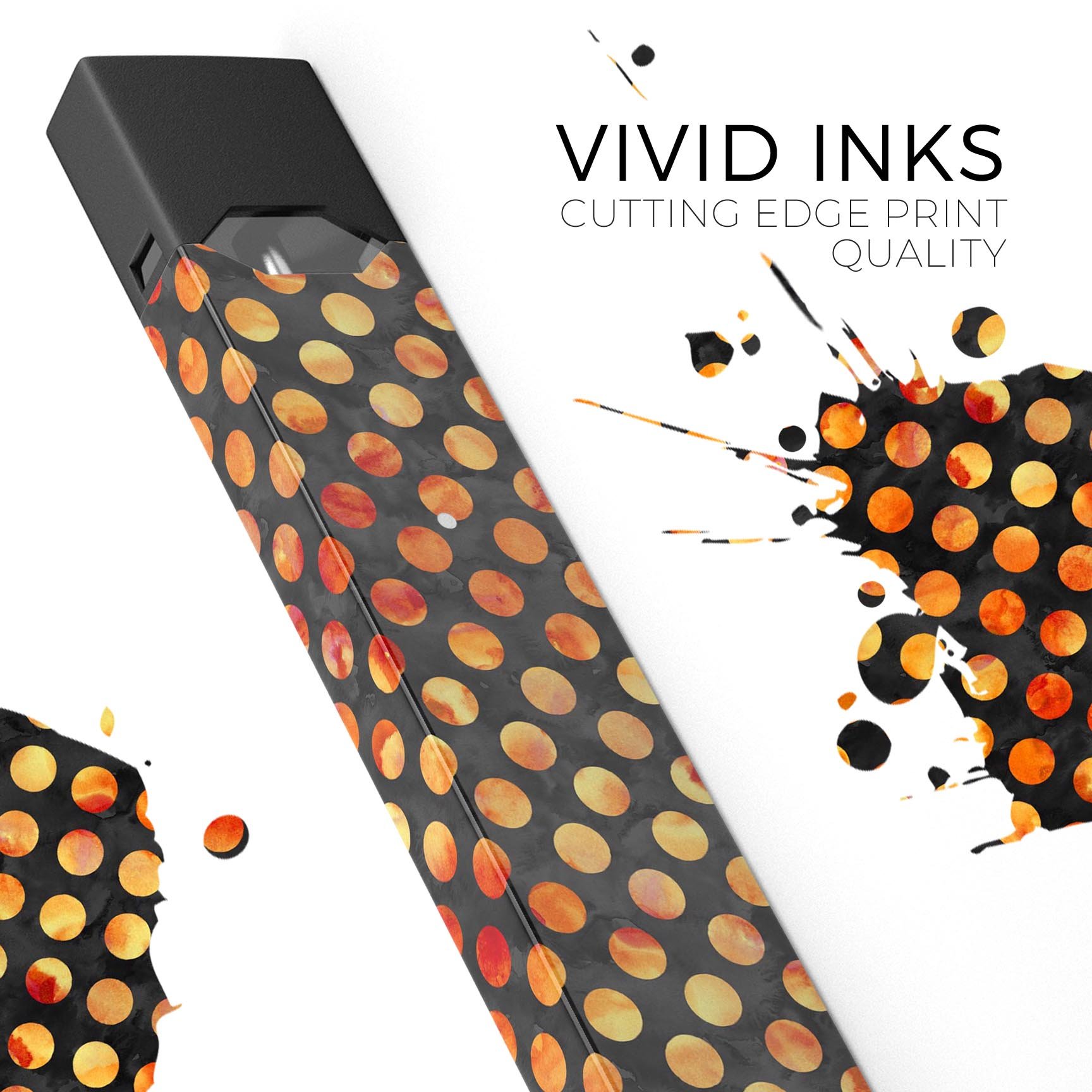 Halloween Watercolor Dots skin-wrap sticker designed for JUUL vaping device, featuring vibrant colors and a protective layer.