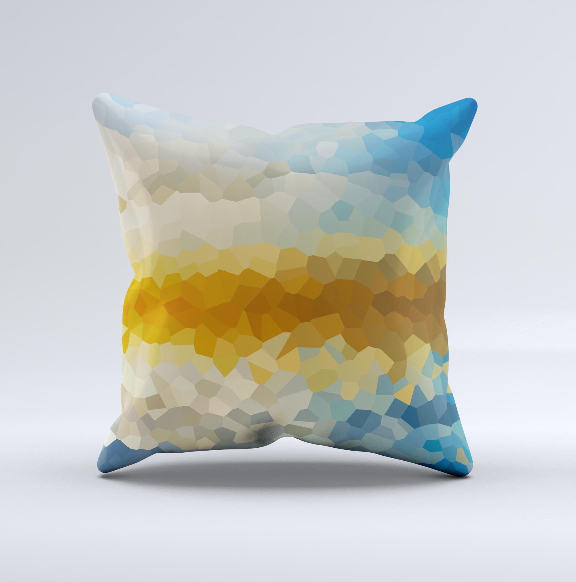 Hammered Sunset Ink-Fuzed Decorative Throw Pillow showcasing vibrant colors and unique handcrafted design.