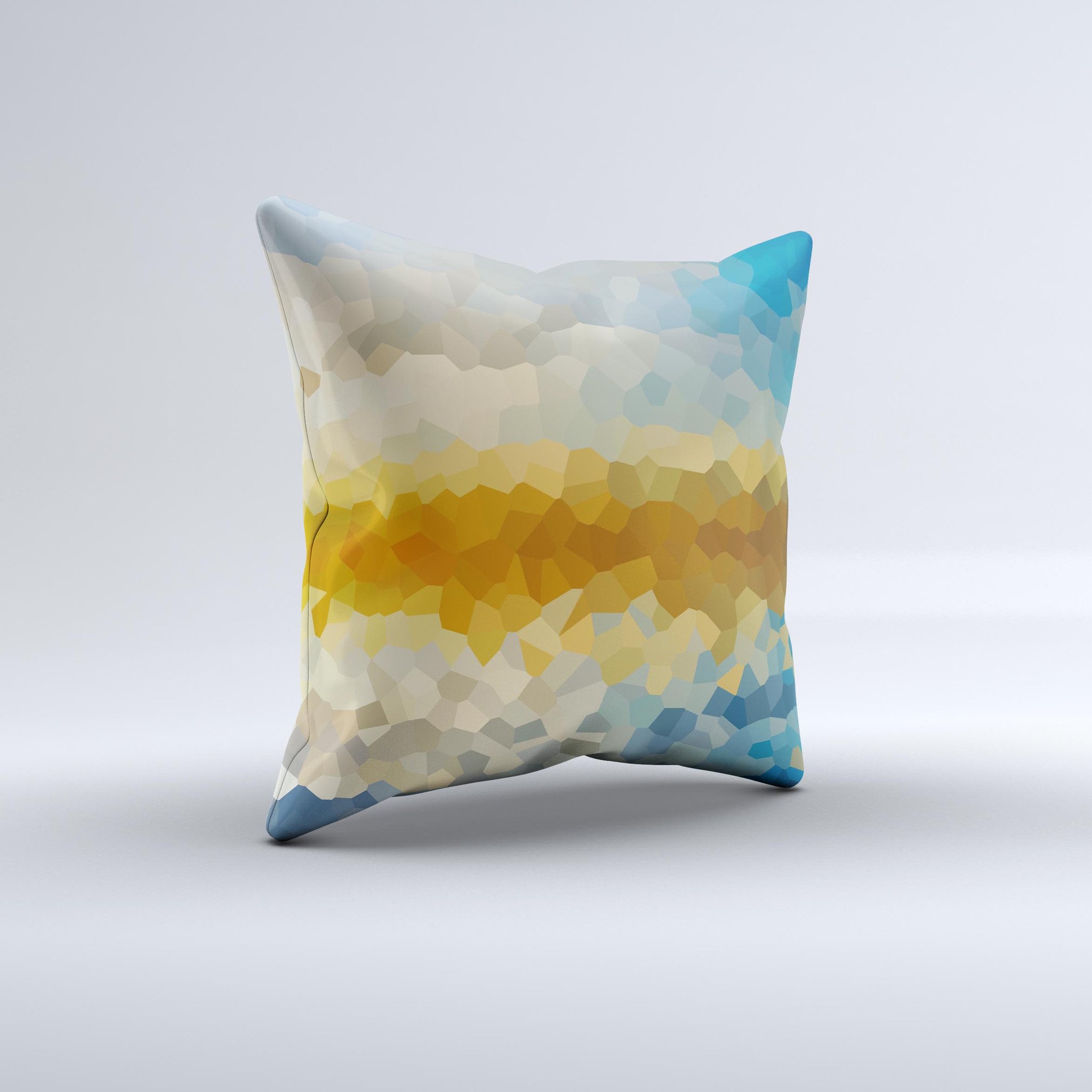 Hammered Sunset Ink-Fuzed Decorative Throw Pillow showcasing vibrant colors and unique handcrafted design.