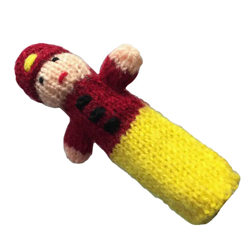 Colorful handwoven finger puppets representing various professions, crafted by artisans in Peru.