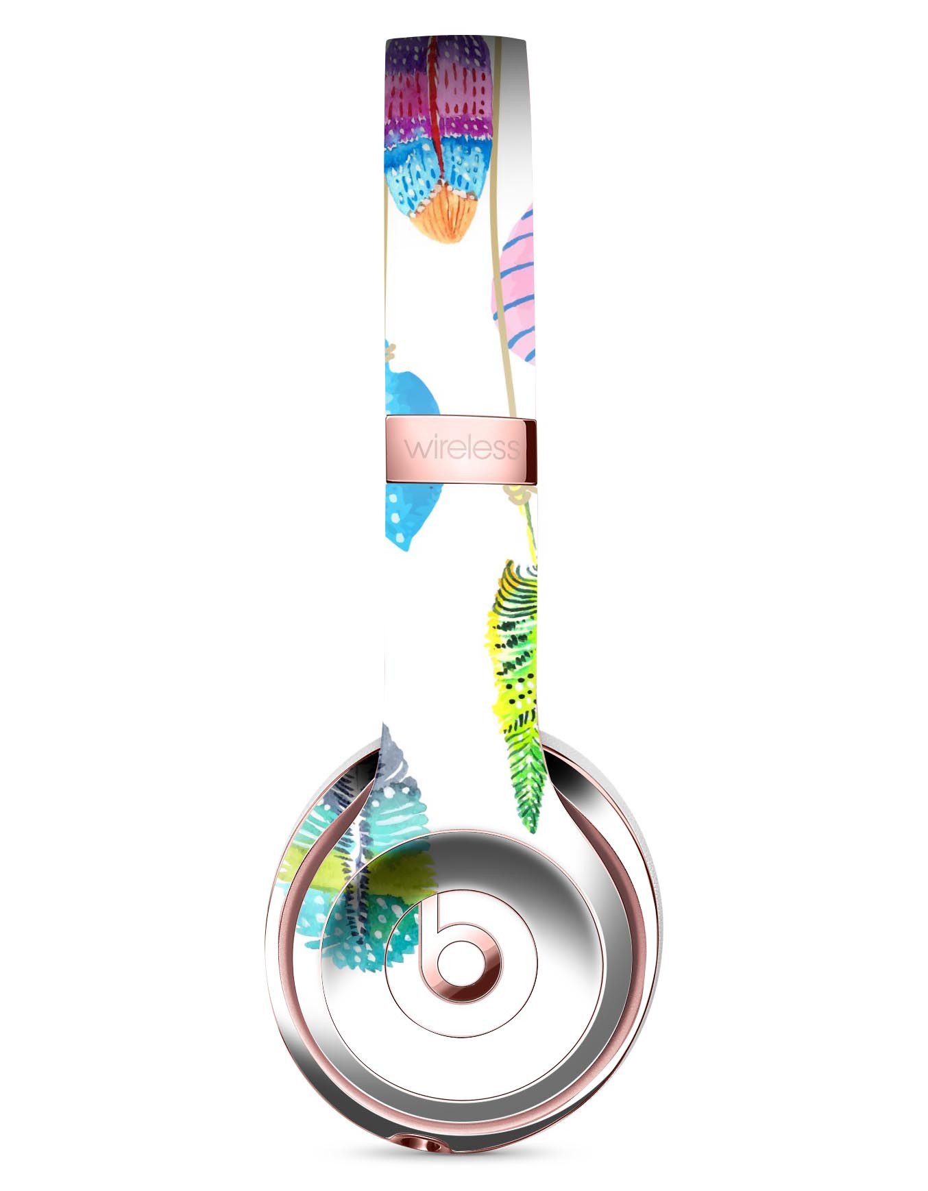 Hanging Feathers Full-Body Skin Kit for Beats by Dre Solo 3, showcasing vibrant feather design on headphones.