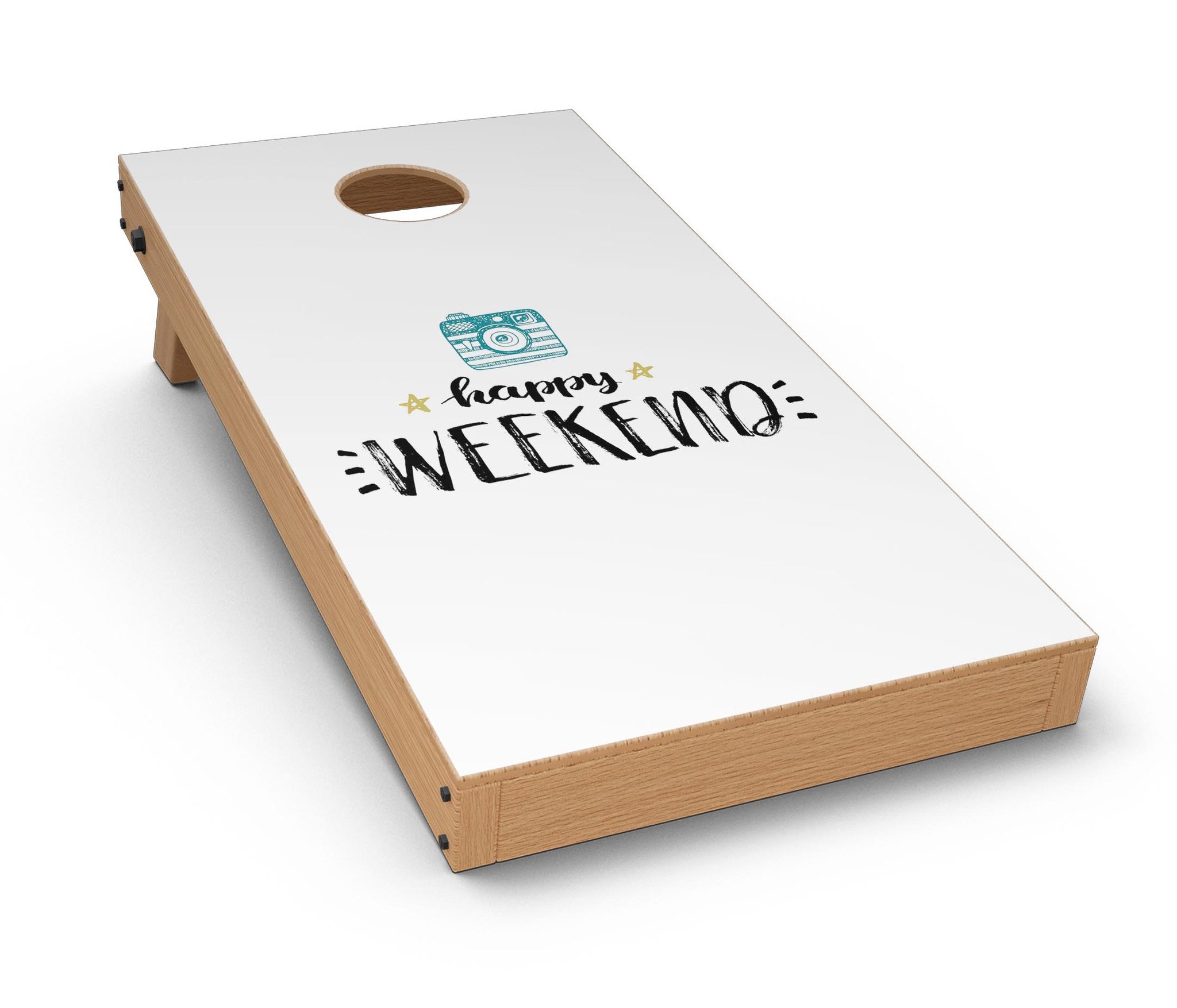 Happy Weekend CornHole Board Skin Decal Kit featuring vibrant designs for personalized Cornhole boards.