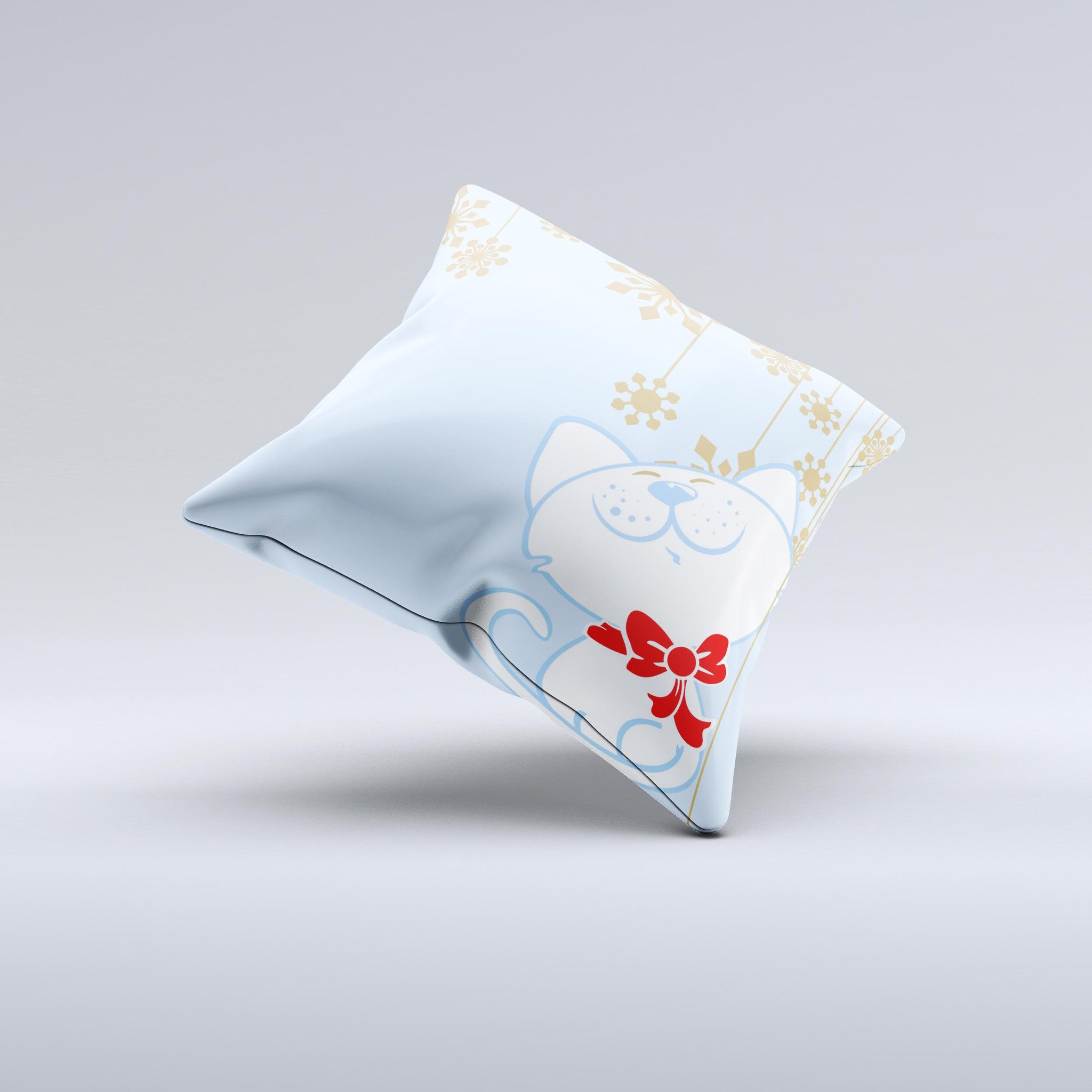 Happy Winter Cartoon Cat decorative throw pillow featuring a whimsical design, crafted with high-quality materials and hand-produced graphics.