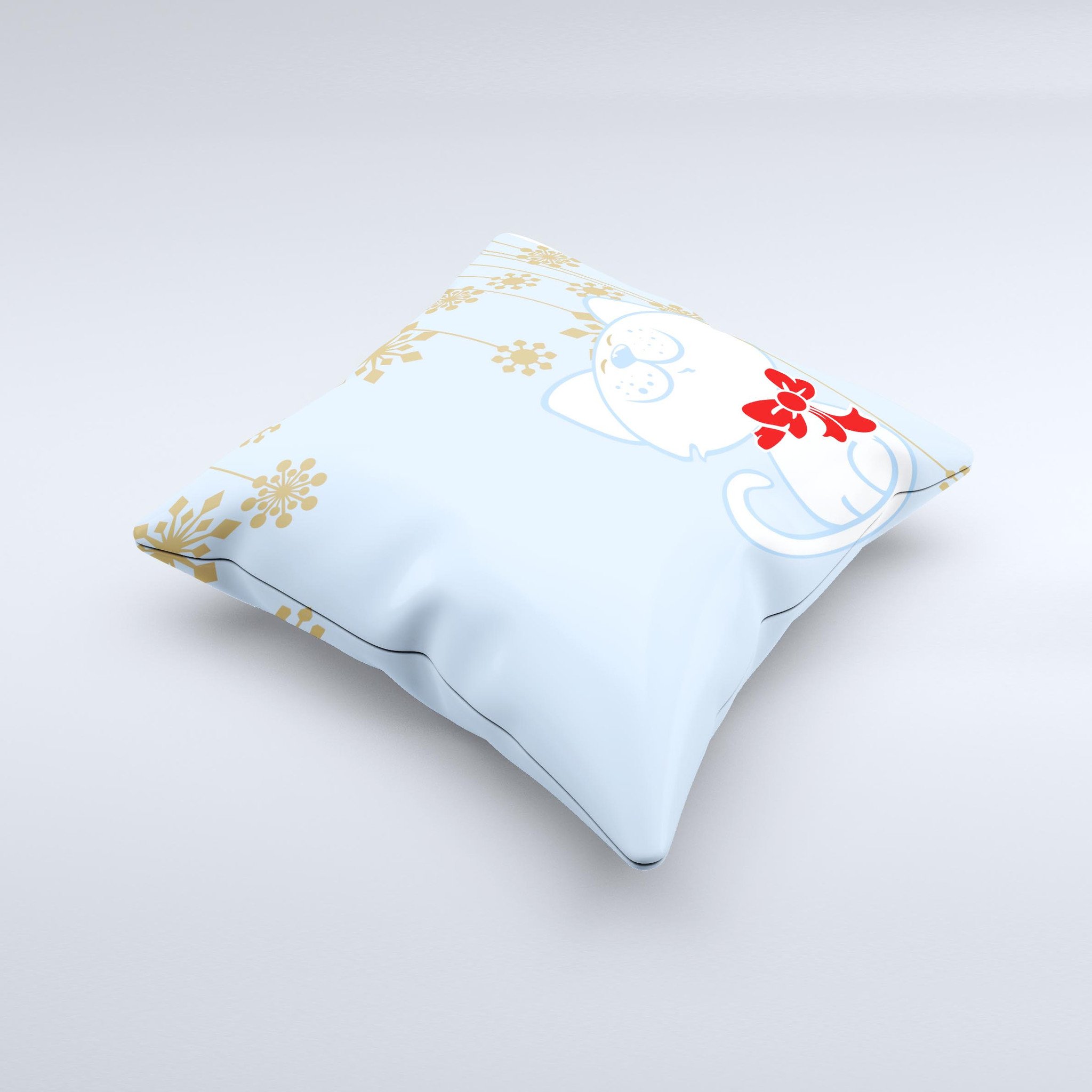 Happy Winter Cartoon Cat decorative throw pillow featuring a whimsical design, crafted with high-quality materials and hand-produced graphics.