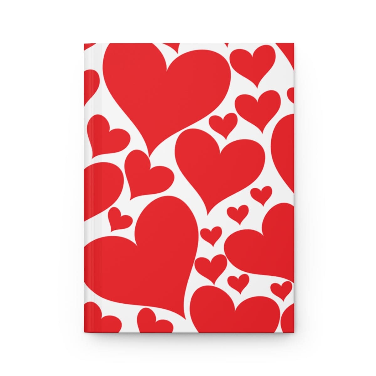 A stylish hardcover journal featuring a vibrant love red hearts design, perfect for personal journaling with lined pages.