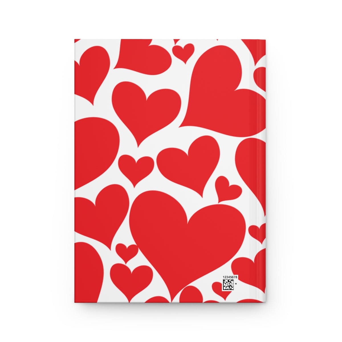 A stylish hardcover journal featuring a vibrant love red hearts design, perfect for personal journaling with lined pages.