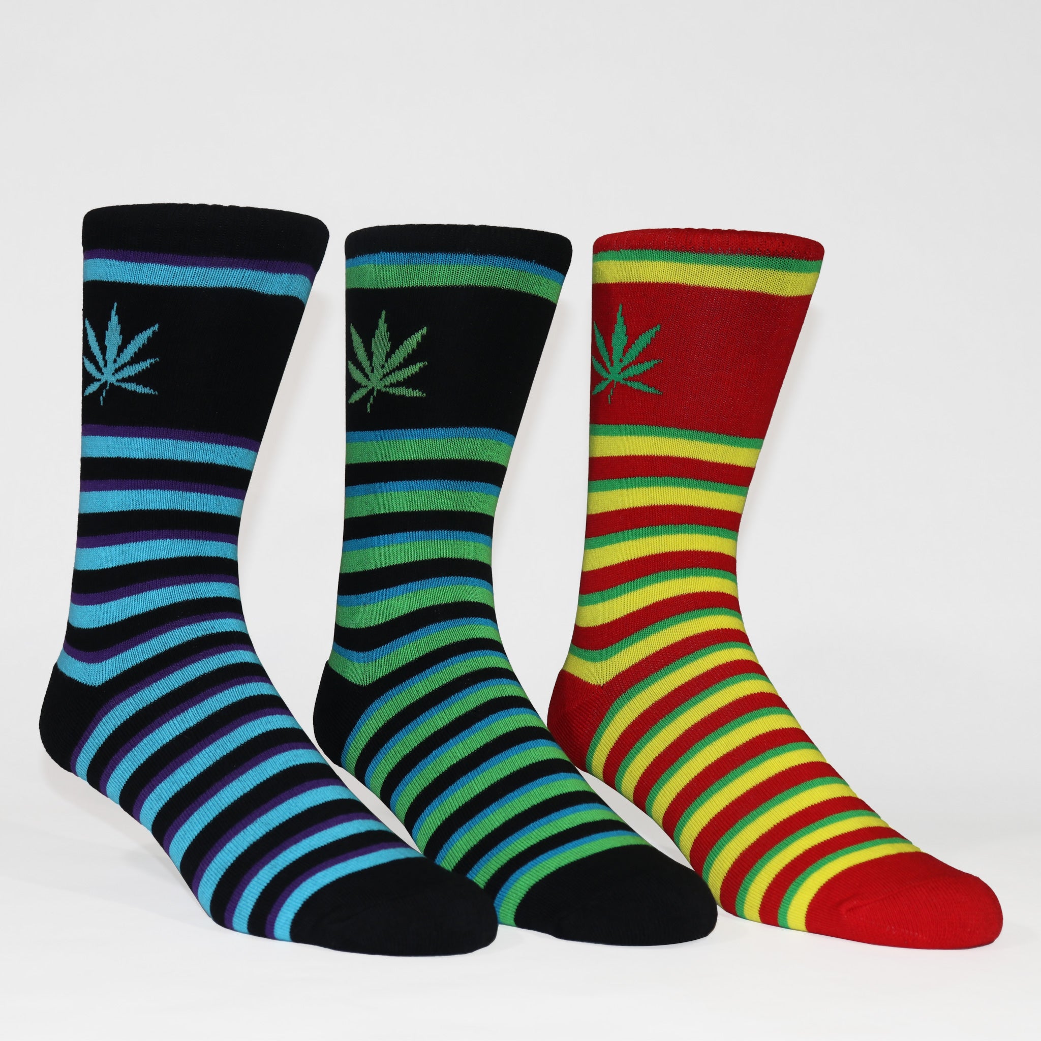 Hazy Weed Crew Socks featuring optical illusion design and marijuana logo, perfect for streetwear and skater culture.