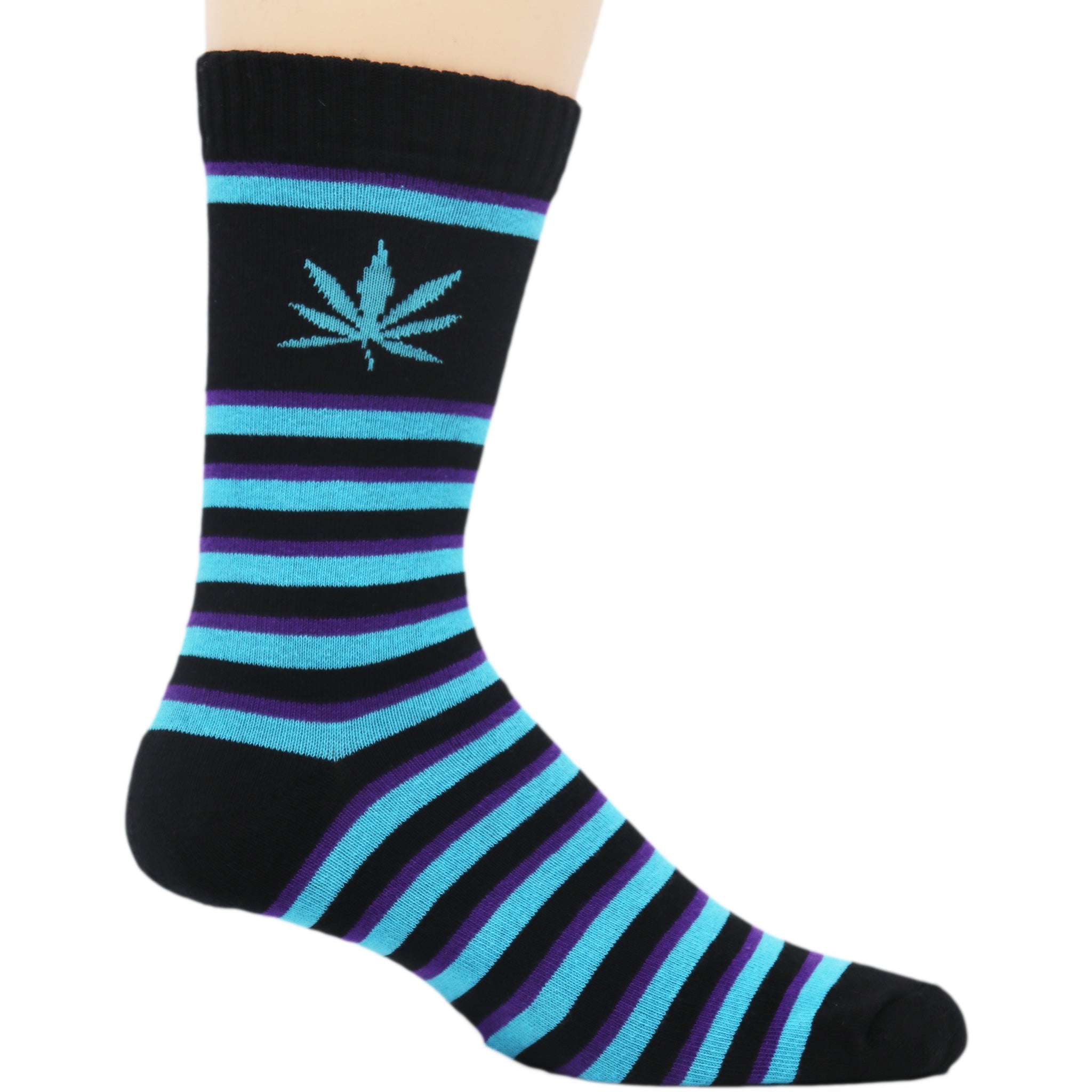 Hazy Weed Crew Socks featuring optical illusion design and marijuana logo, perfect for streetwear and skater culture.