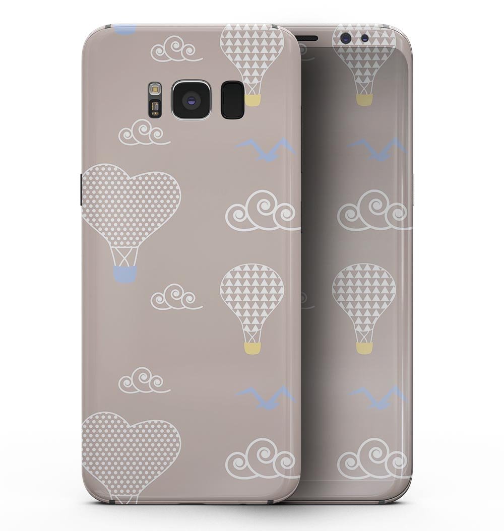 Samsung Galaxy S8 with Heart Air Balloons skin featuring blue birds, showcasing vibrant colors and a stylish design.