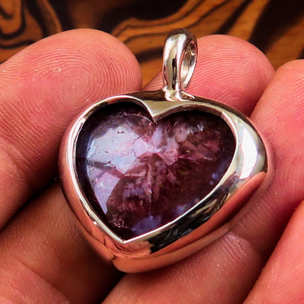 Sterling Silver Heart Pendant featuring a purple Druzy Agate cabochon, elegantly designed for love and beauty.