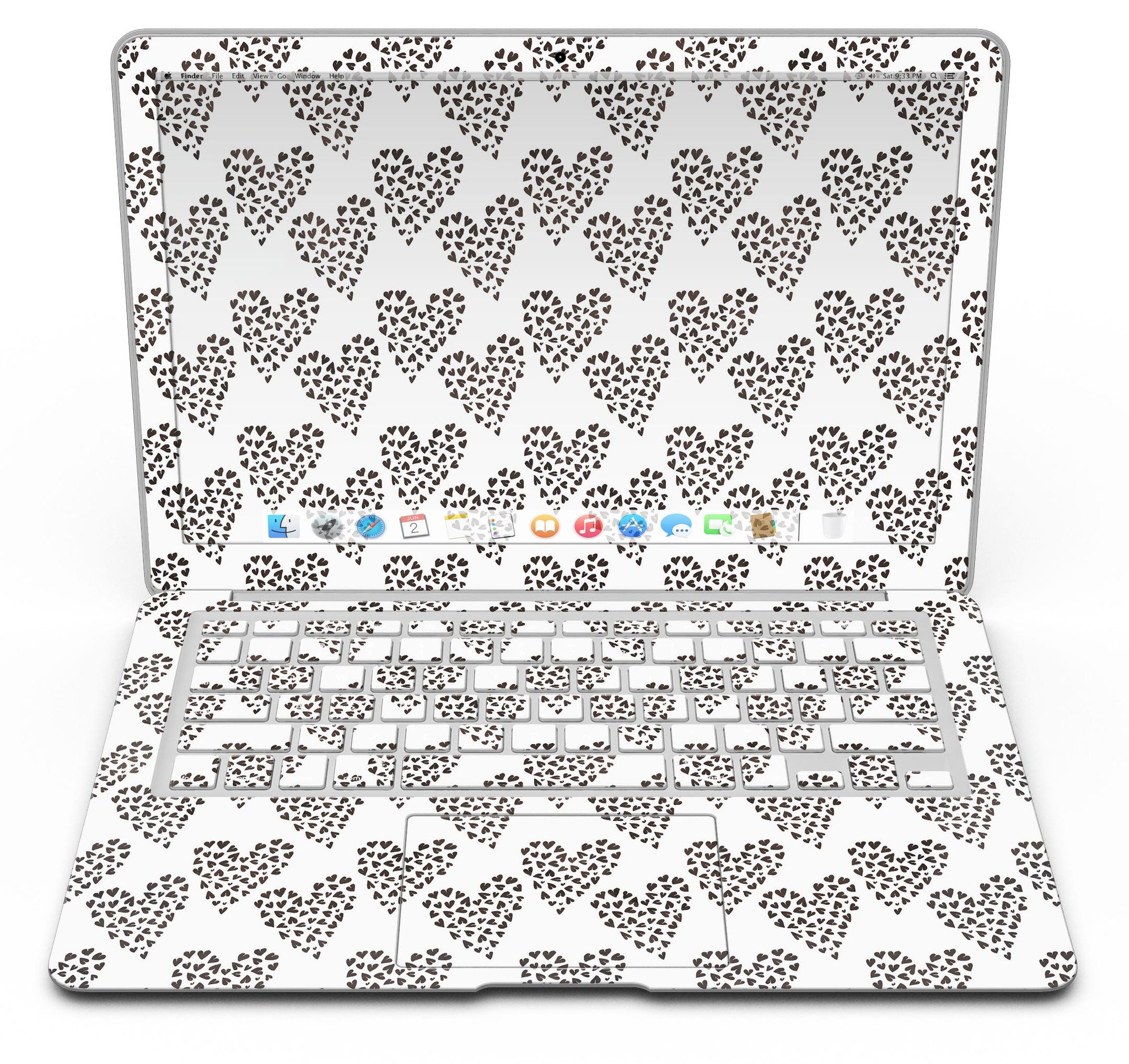 Hearts within Hearts MacBook Air Skin Kit showcasing vibrant heart patterns on a sleek laptop surface.