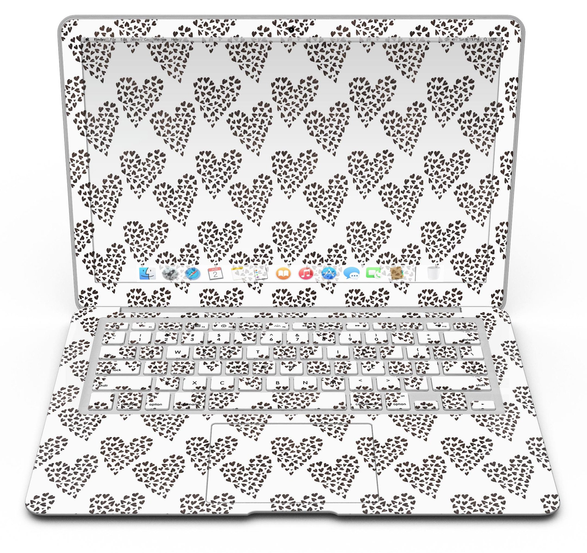 Hearts within Hearts MacBook Air Skin Kit showcasing vibrant heart patterns on a sleek laptop surface.