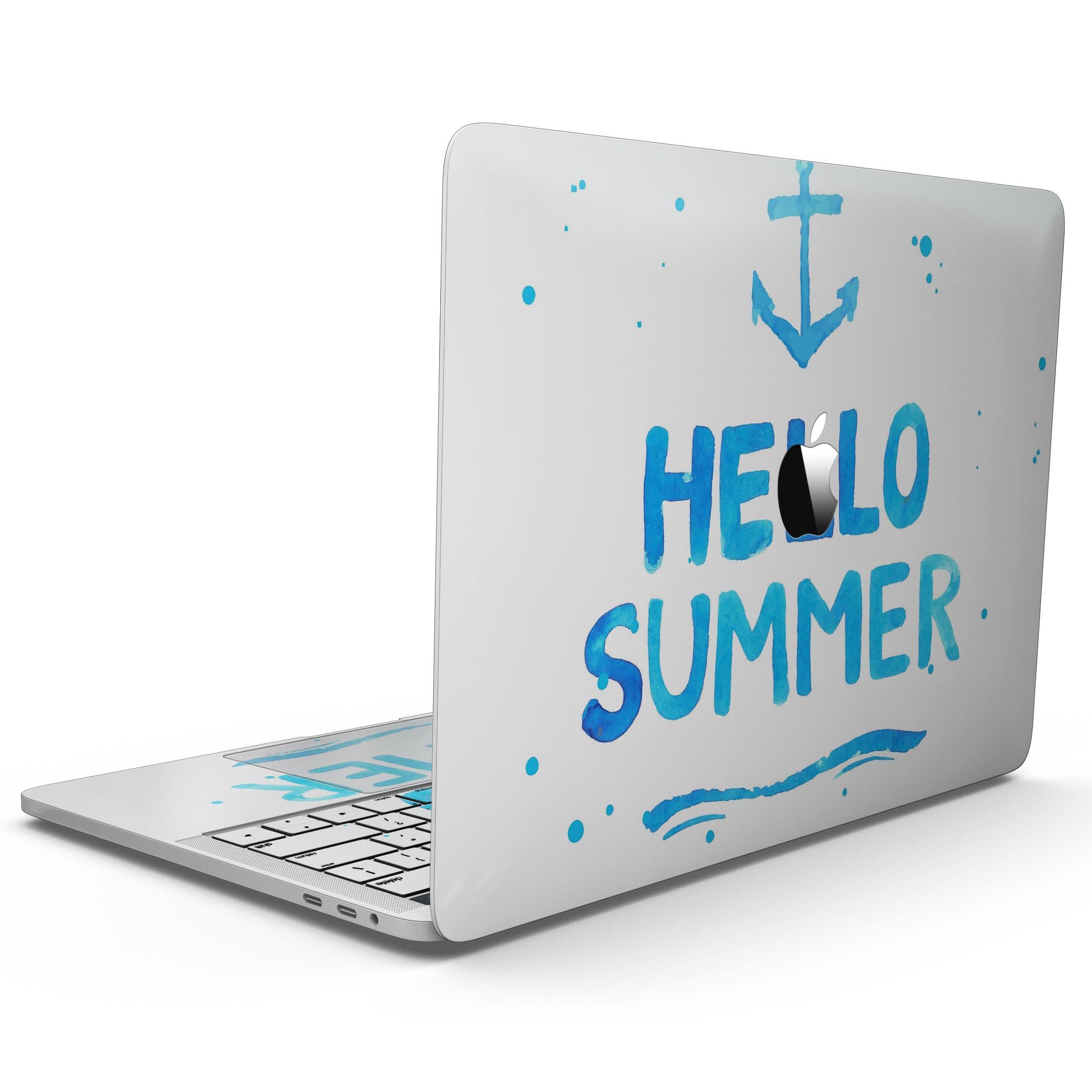 Hello Summer Blue Watercolor Anchor V1 skin for MacBook Pro, featuring a vibrant blue watercolor anchor design on premium vinyl.