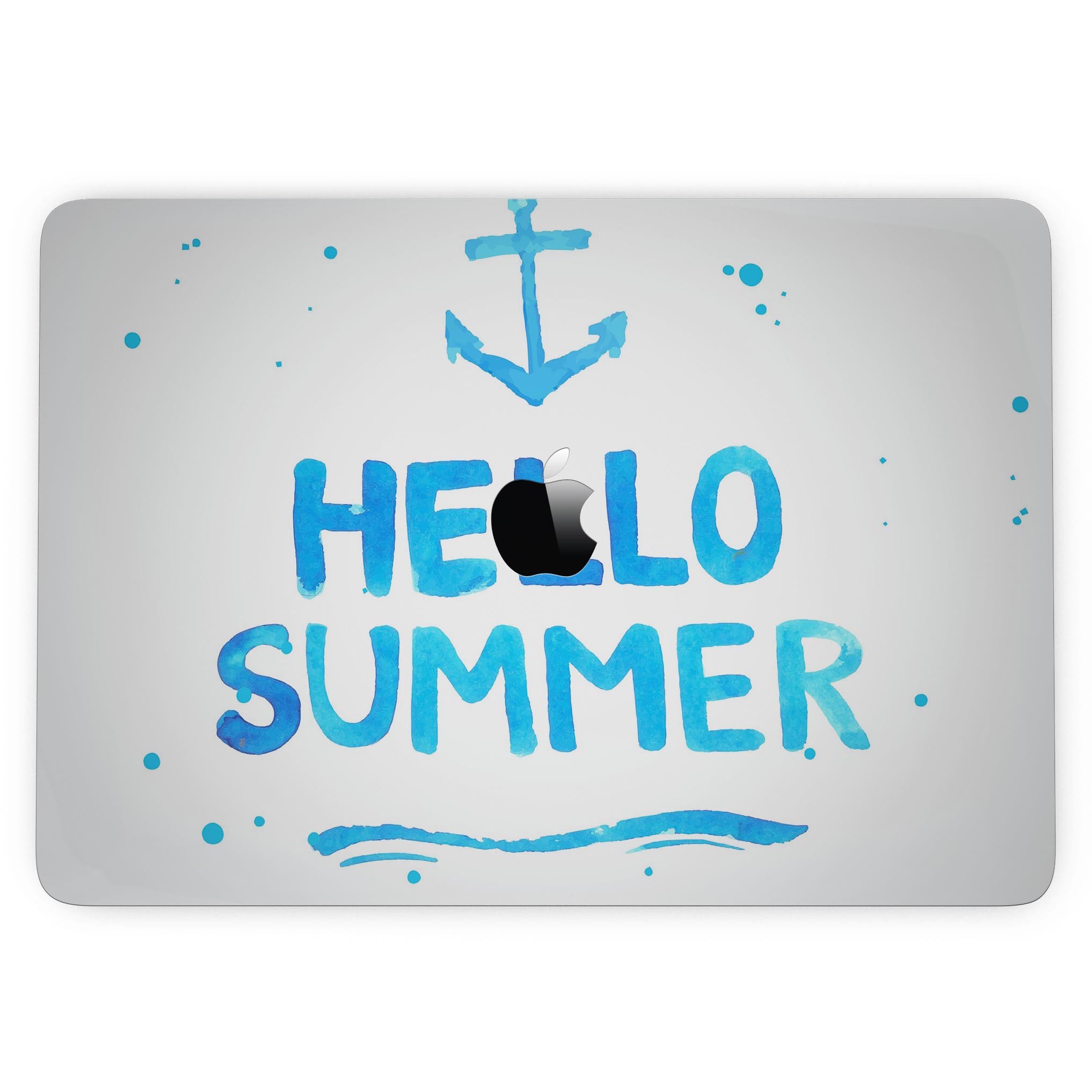 Hello Summer Blue Watercolor Anchor V1 skin for MacBook Pro, featuring a vibrant blue watercolor anchor design on premium vinyl.