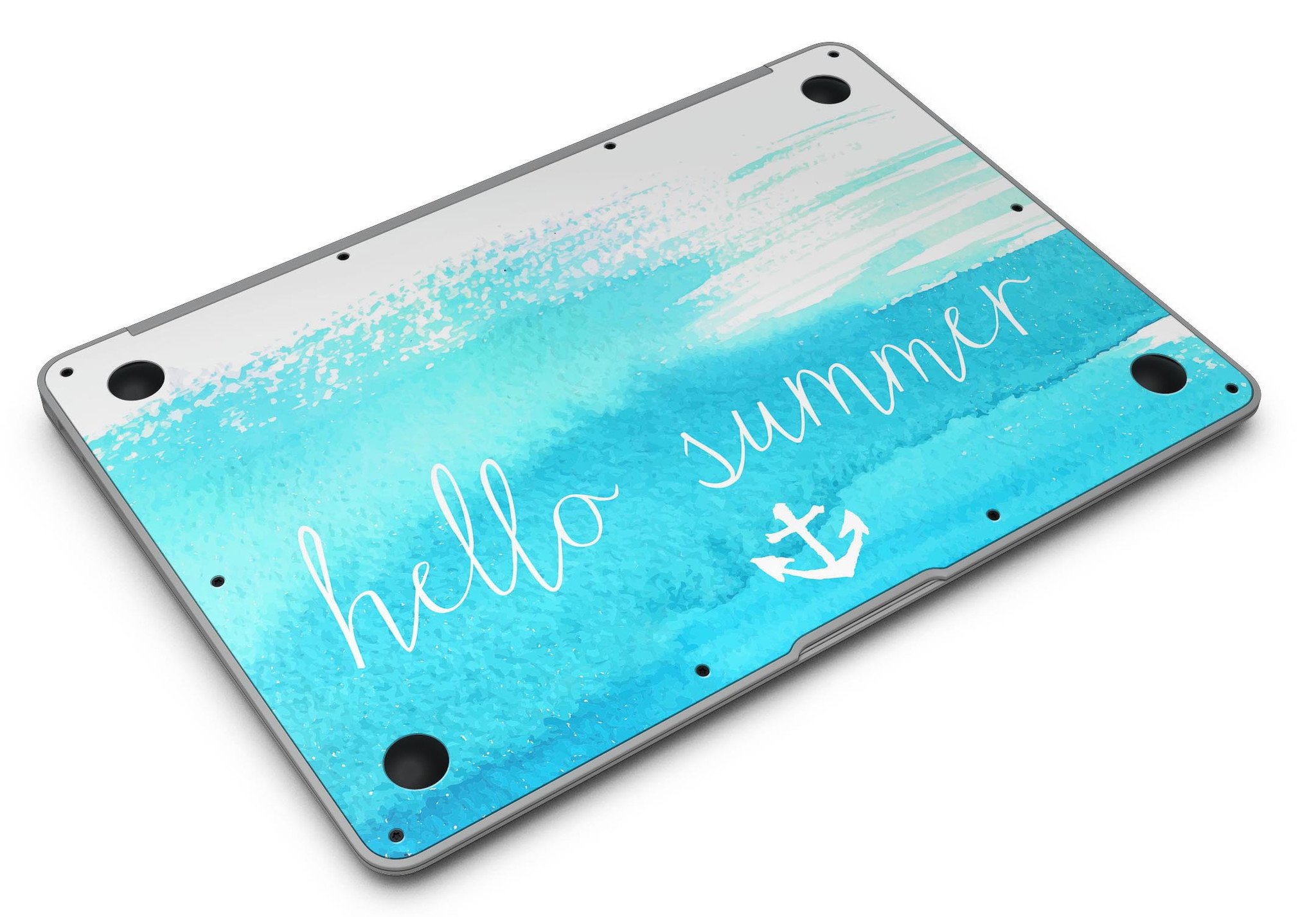 Hello Summer Blue Watercolor Anchor V2 MacBook Air Skin Kit featuring a vibrant watercolor anchor design on premium vinyl.