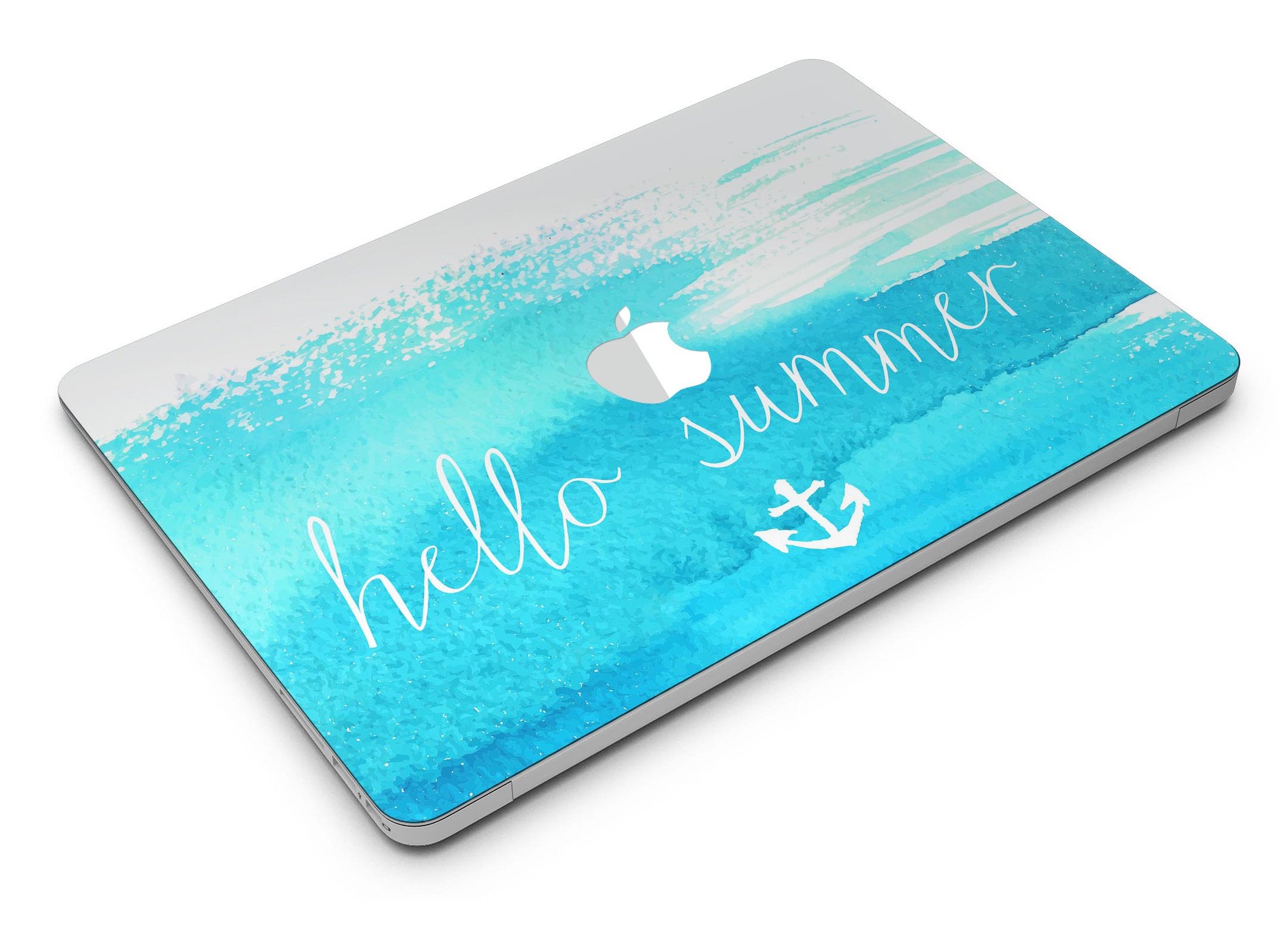 Hello Summer Blue Watercolor Anchor V2 MacBook Air Skin Kit featuring a vibrant watercolor anchor design on premium vinyl.