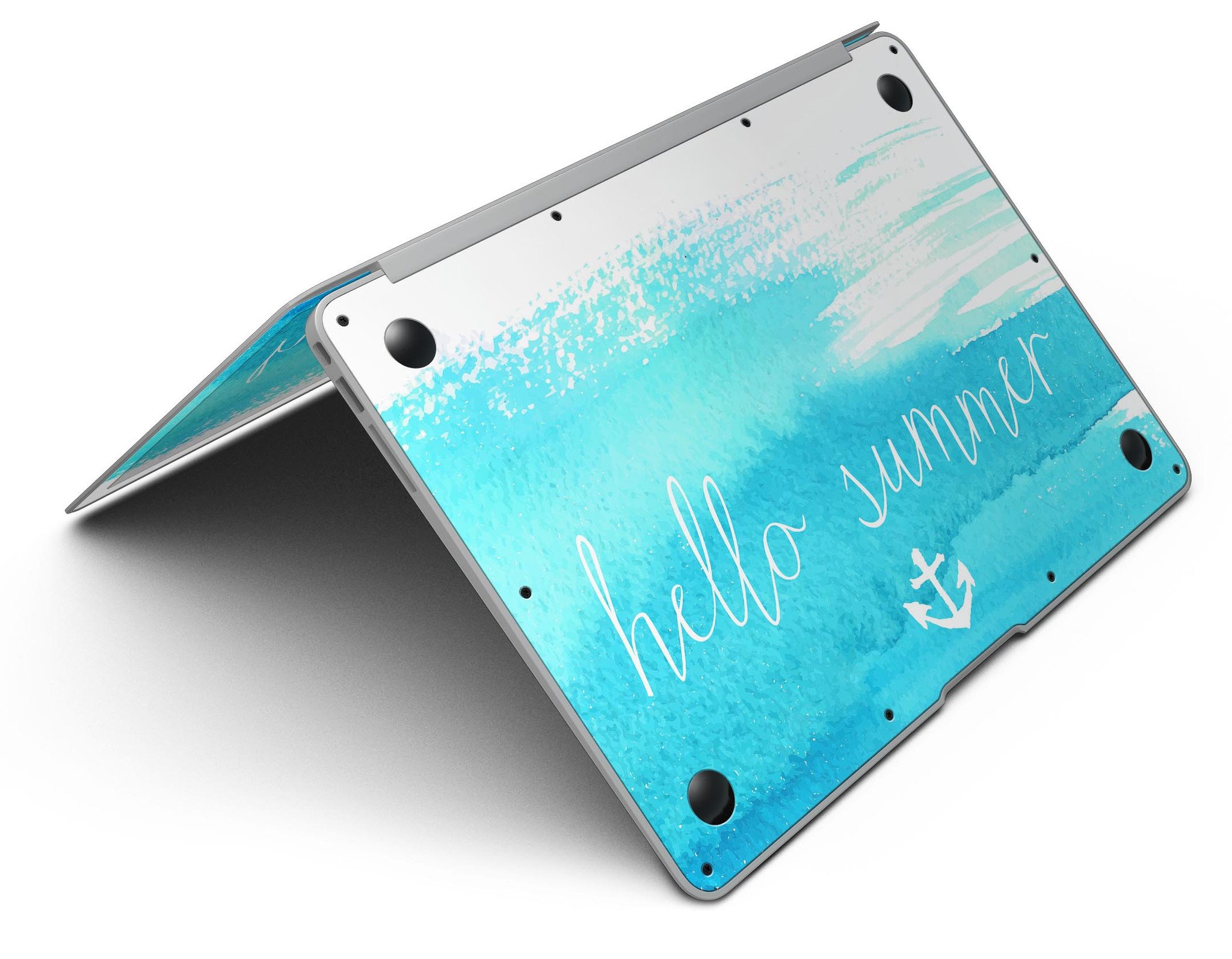 Hello Summer Blue Watercolor Anchor V2 MacBook Air Skin Kit featuring a vibrant watercolor anchor design on premium vinyl.