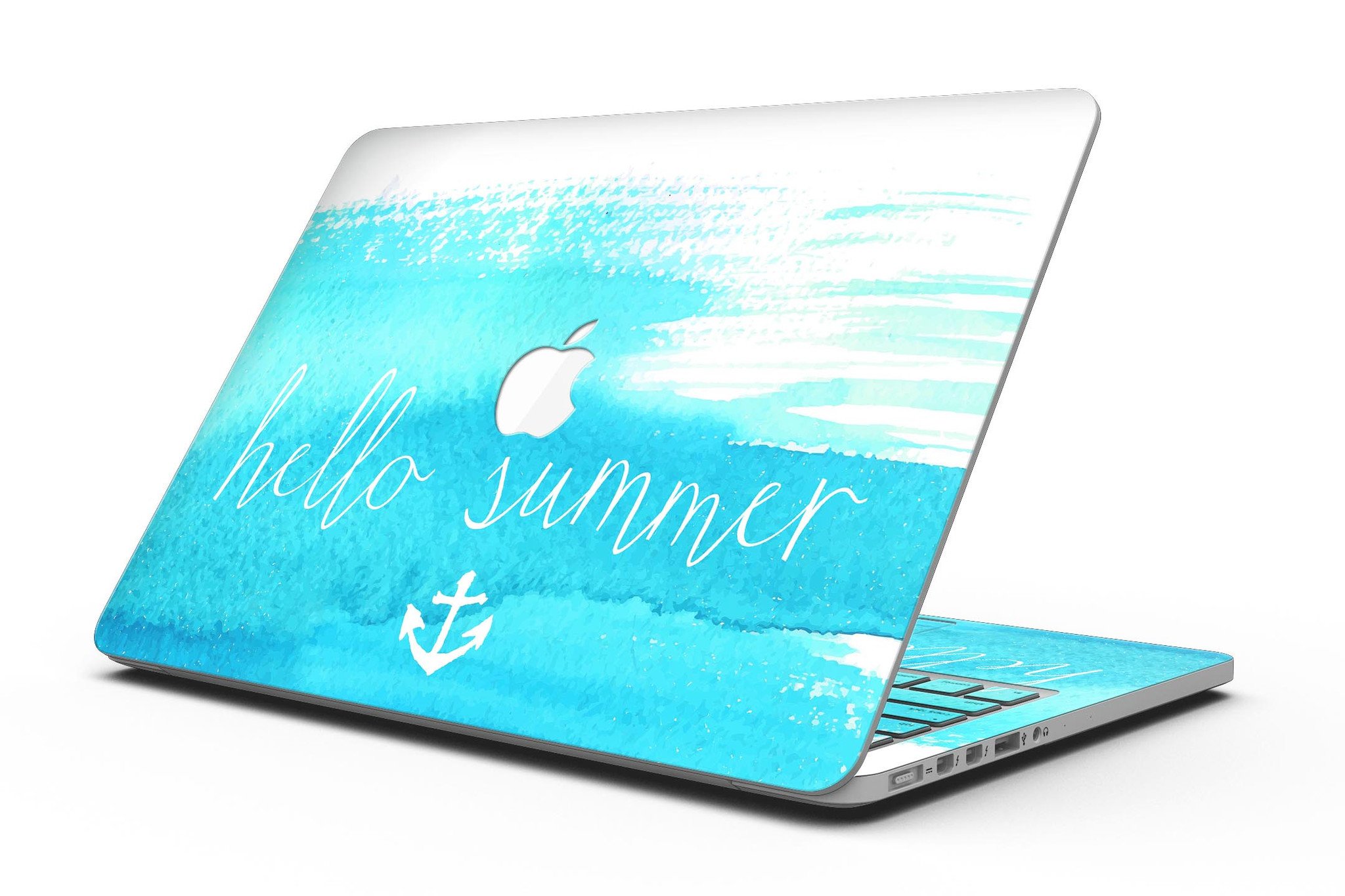 Hello Summer Blue Watercolor Anchor V2 skin for MacBook Pro with Retina Display, showcasing vibrant blue watercolor design.