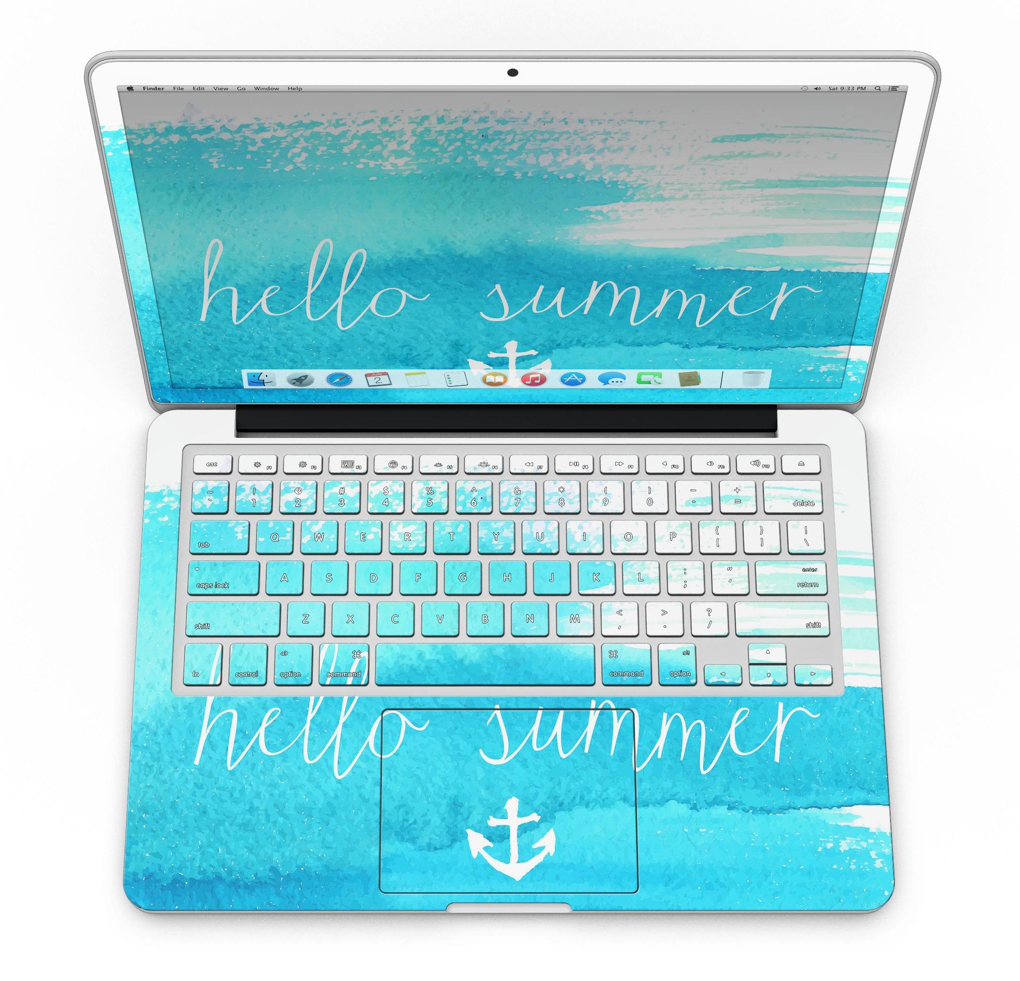 Hello Summer Blue Watercolor Anchor V2 skin for MacBook Pro with Retina Display, showcasing vibrant blue watercolor design.