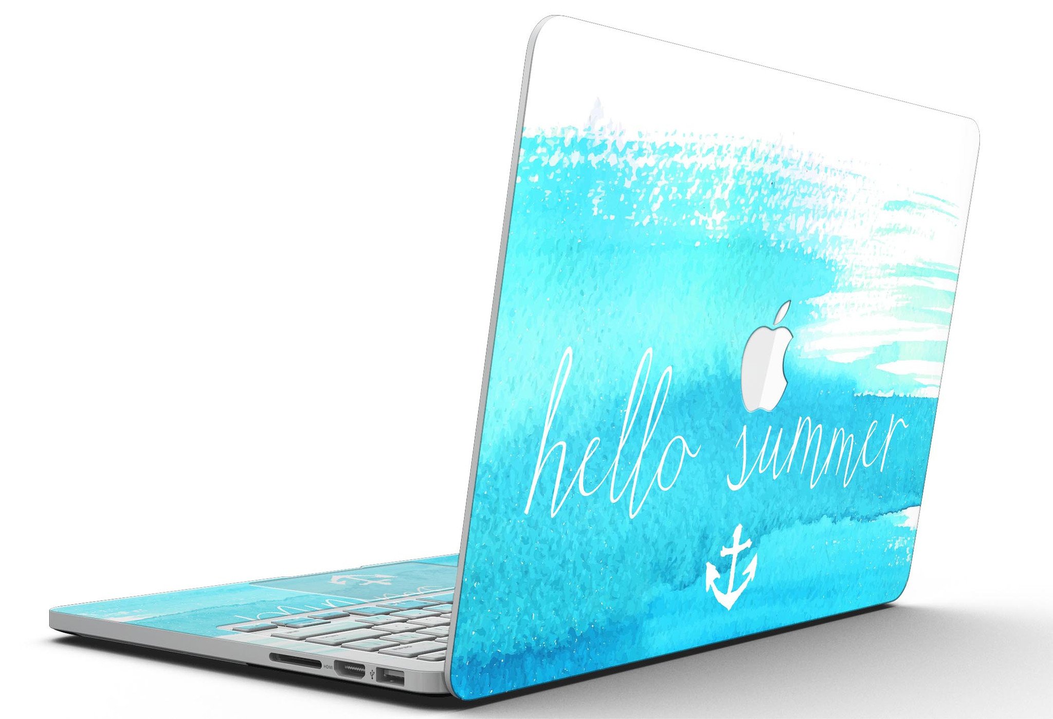 Hello Summer Blue Watercolor Anchor V2 skin for MacBook Pro with Retina Display, showcasing vibrant blue watercolor design.