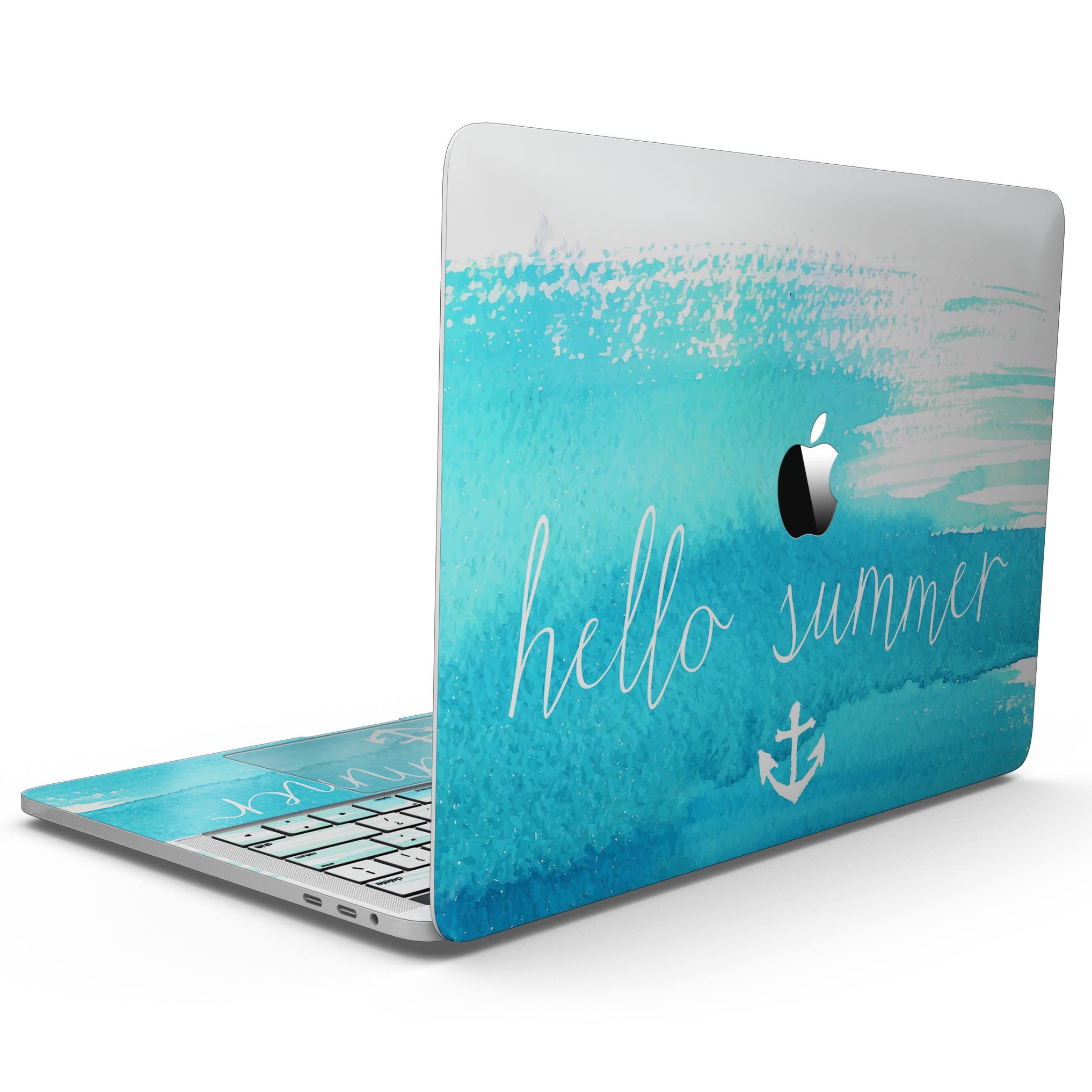 Hello Summer Blue Watercolor Anchor V2 skin for MacBook Pro with Touch Bar, featuring a vibrant blue watercolor anchor design.